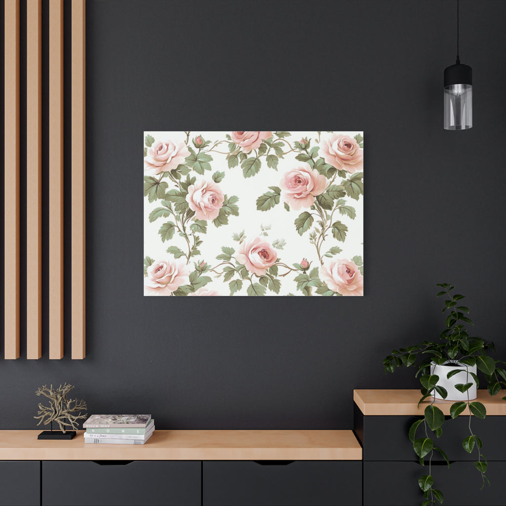 Vintage Pink Rose Matte Canvas Wall Art, Botanical Floral Print, Romantic Cottagecore Home Decor, Stretched 1.25" Canvas