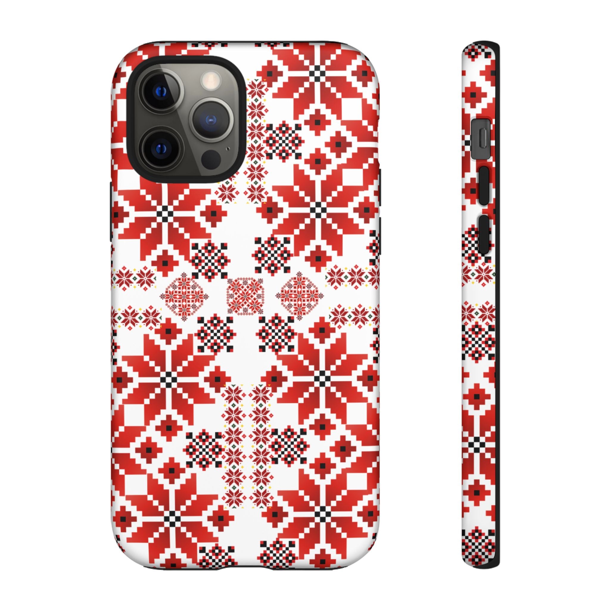 Ukrainian Embroidery Phone Case • Red Black Folk Pattern • Protective Slavic Geometric Cover for iPhone & Samsung