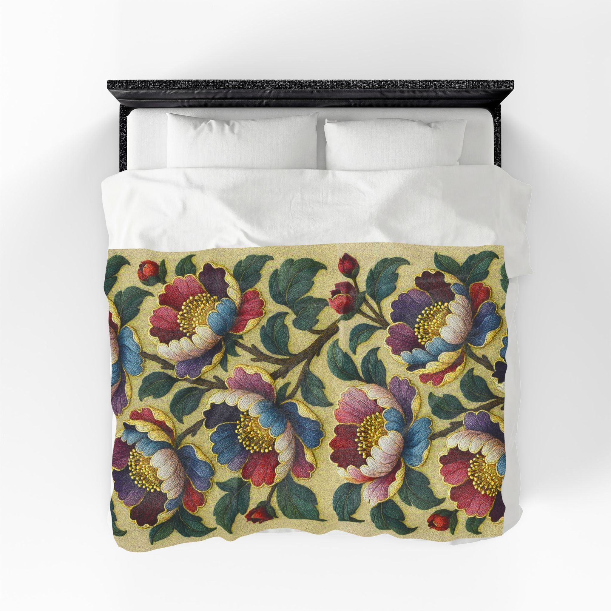 Petrykivka Bloom Blanket | Ukrainian Folk Art Floral Velveteen Throw