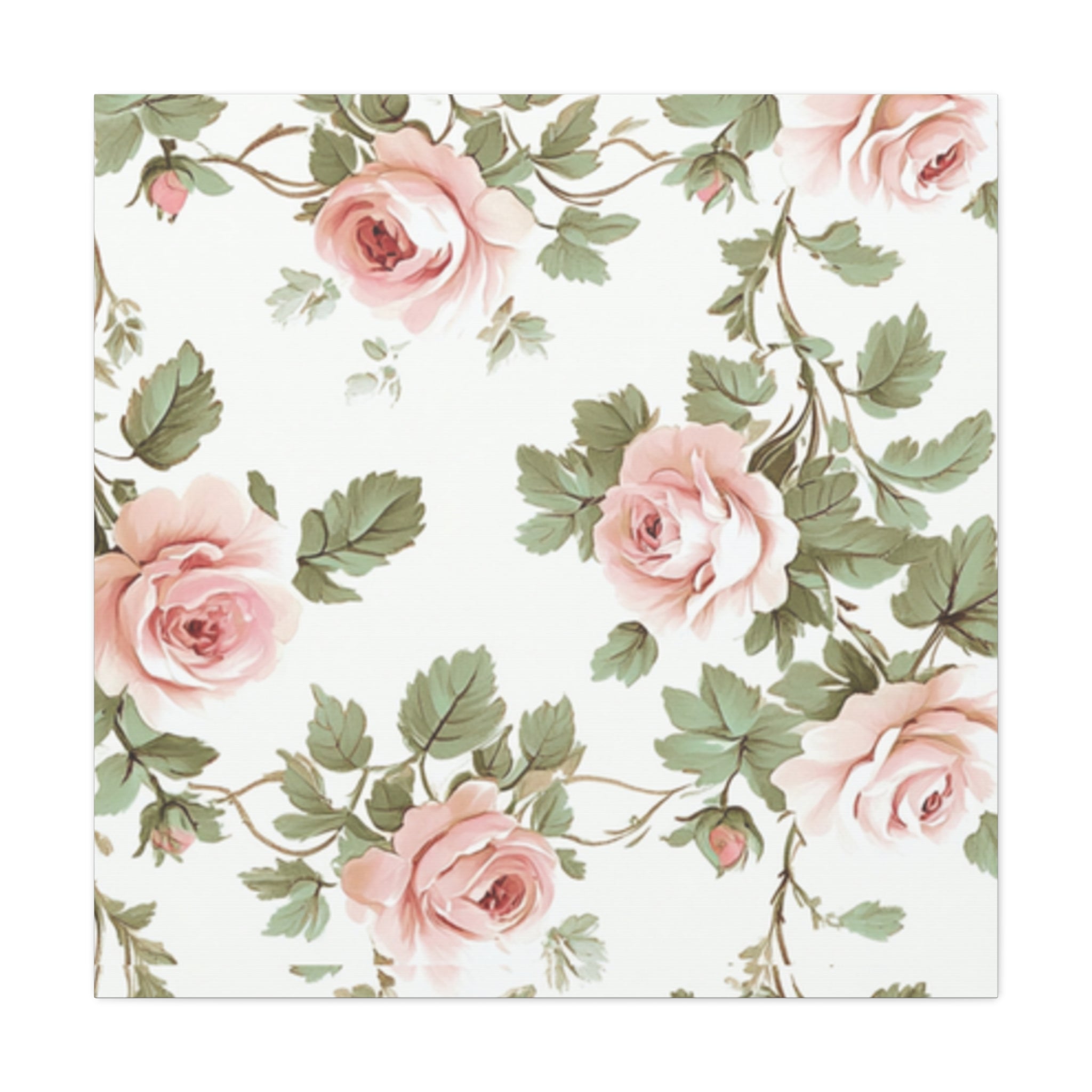 Vintage Pink Rose Matte Canvas Wall Art, Botanical Floral Print, Romantic Cottagecore Home Decor, Stretched 1.25" Canvas