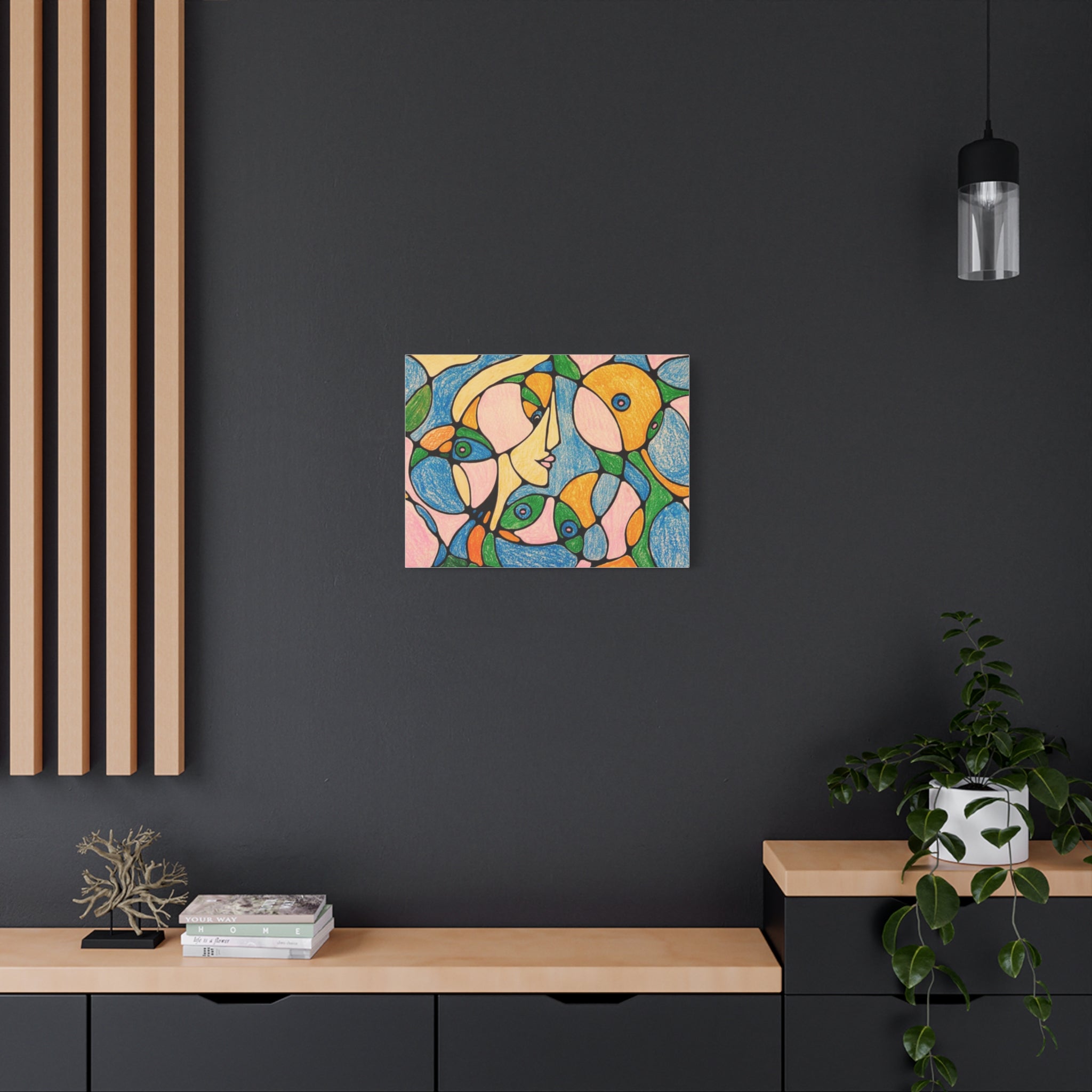 Abstract Colorful Faces Canvas Art, Vibrant Modern Wall Decor, Surreal Cubist Style Matte Print, Stretched 1.25" Ready to Hang