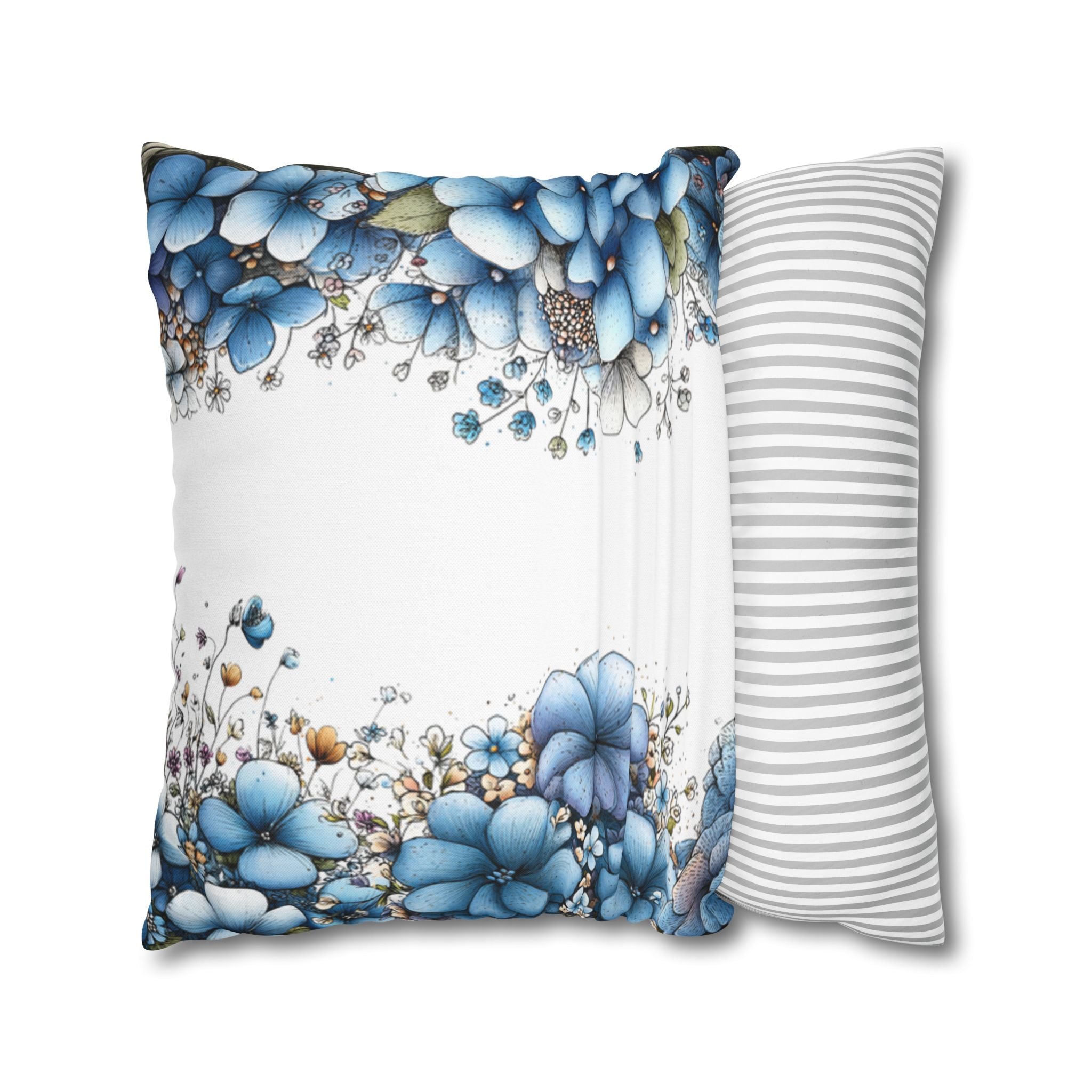 Blue Floral Pillowcase 1piece, Polyester Cushion Cover, Elegant Blue and White Flower Throw Pillow Case, Spring Home Decor