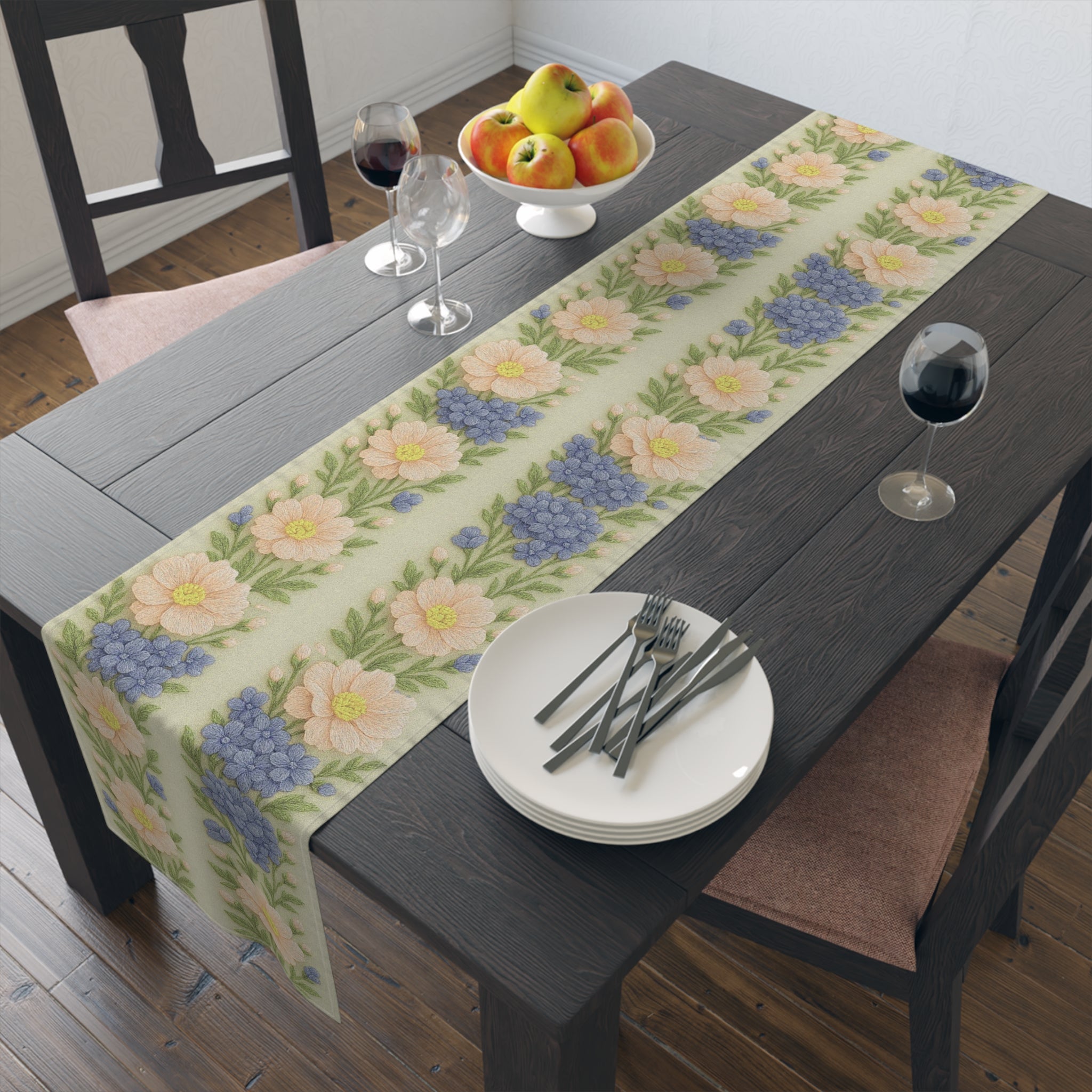 Floral Table Runner – Daisy & Hyacinth Cottagecore | Wooly Garden | BLUESKYDEZIGN