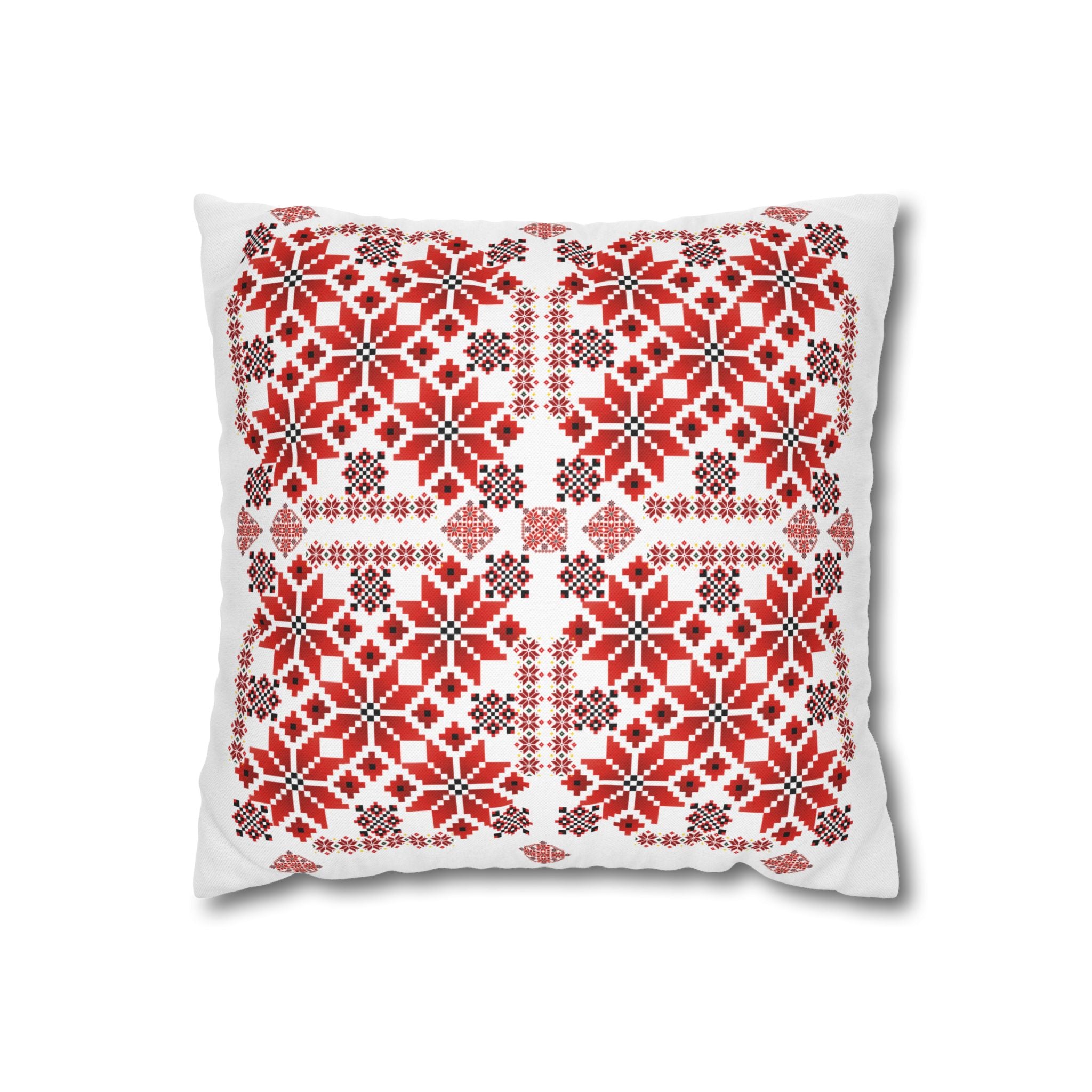 Ukrainian Red-Black Folk Pattern Pillowcase. Decorative Cushion Cover. Traditional Slavic Ornament. Boho Ethnic Home Decor Gift