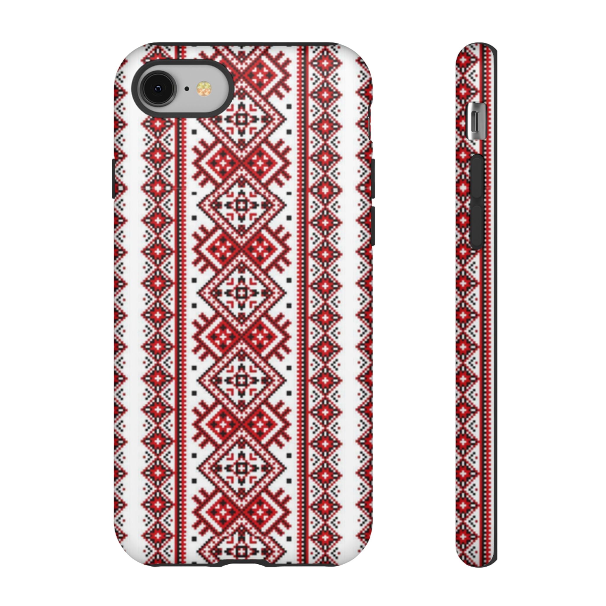Ukrainian Embroidery iPhone Case  Red Black Traditional Pattern Protective Phone Cover, Gift idea