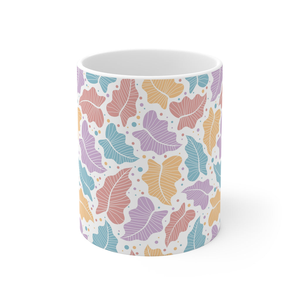 Pastel Leaf Ceramic Mug 11oz - Botanical Coffee Cup, Spring Floral Drinkware, Gift for Her