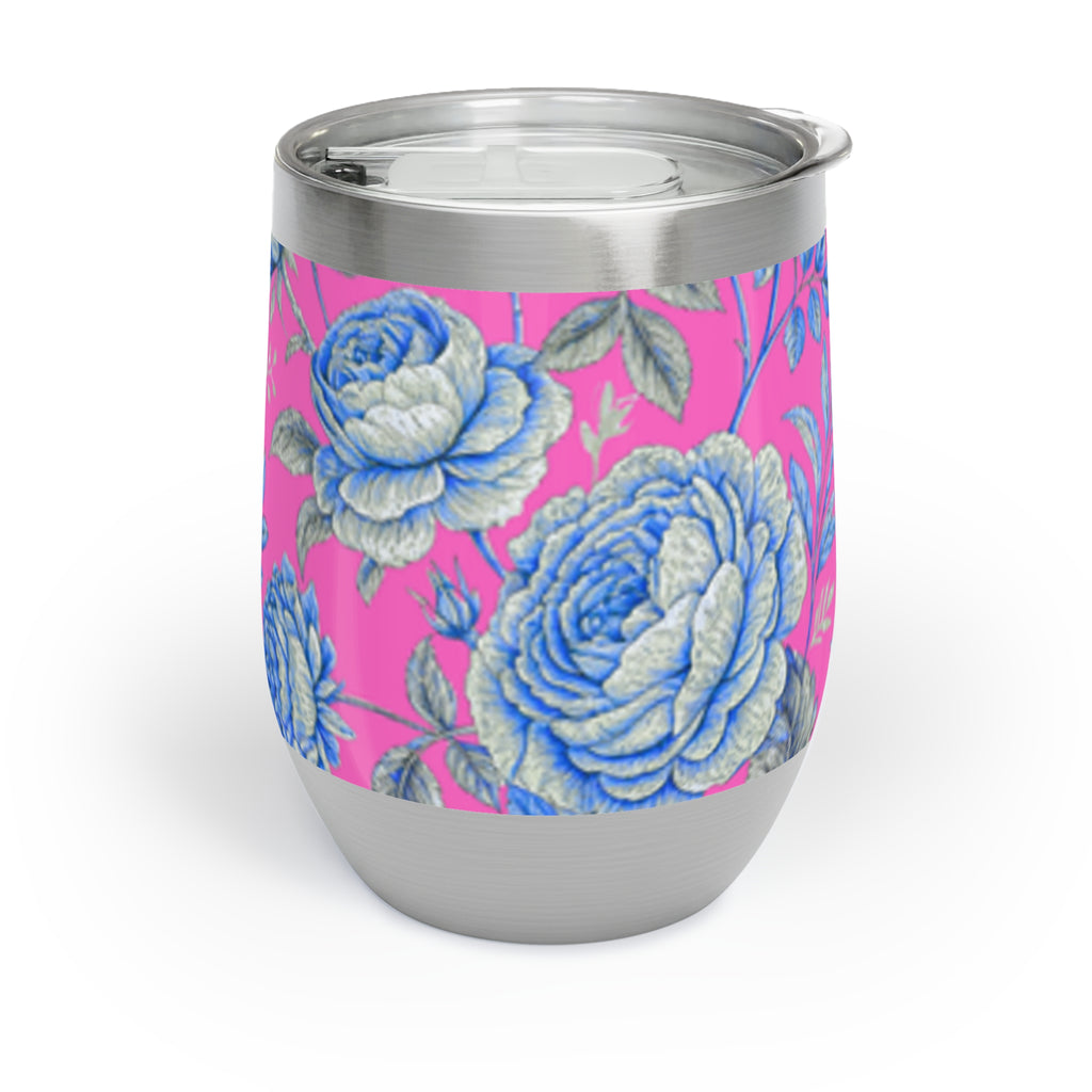 Pink & Blue Rose Floral Wine Tumbler | 12oz Insulated Stainless Steel