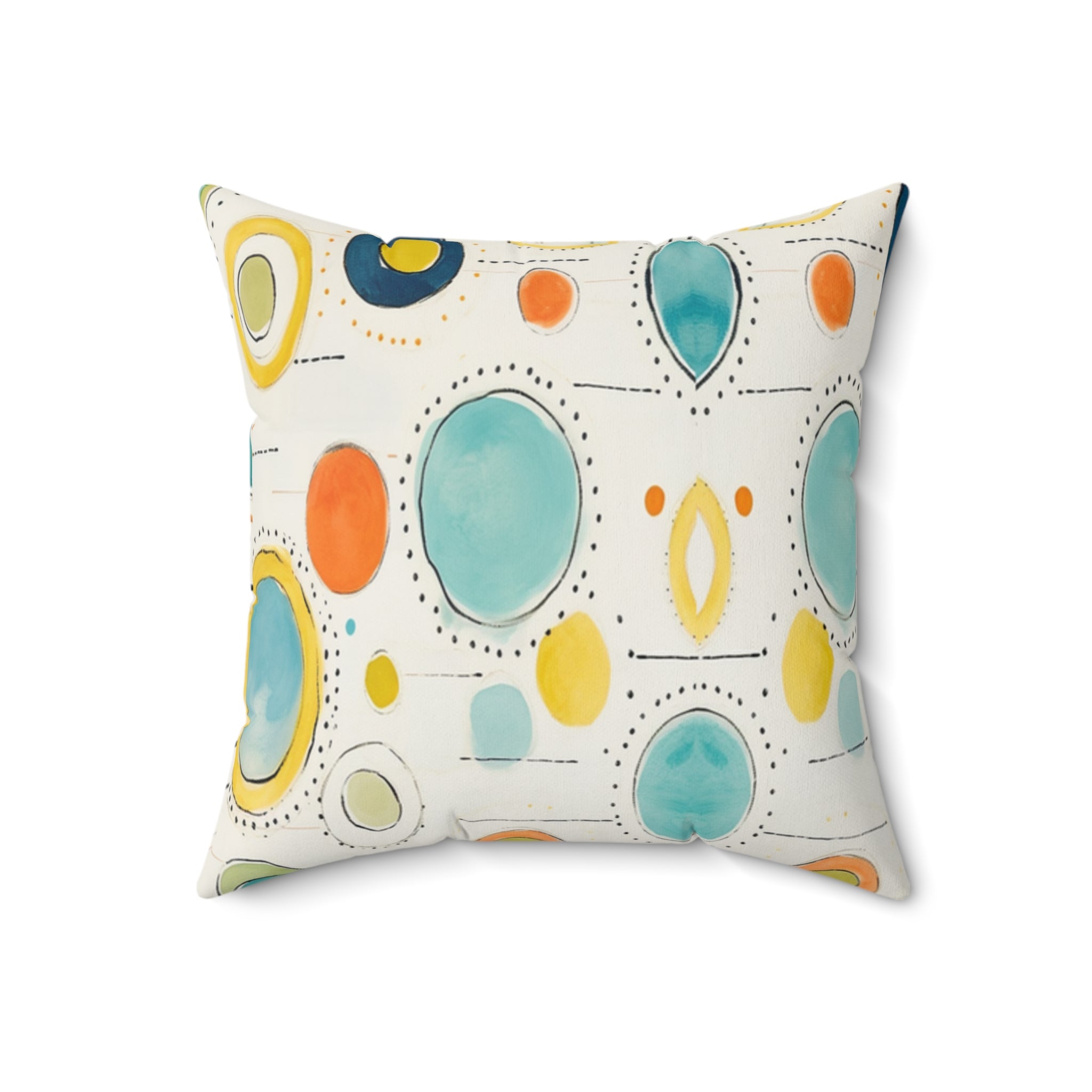 Watercolor Circles Spun Polyester Pillow, Abstract Dot Pattern, Coastal Colors, Decorative Gift Housewarming