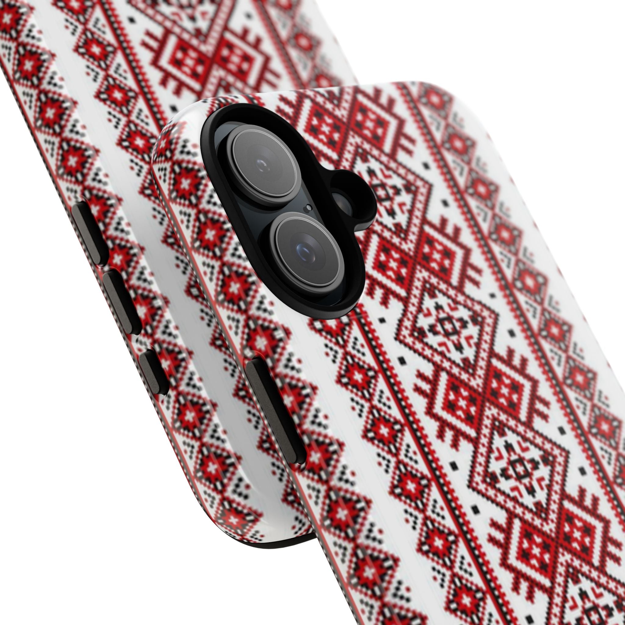 Ukrainian Embroidery iPhone Case  Red Black Traditional Pattern Protective Phone Cover, Gift idea
