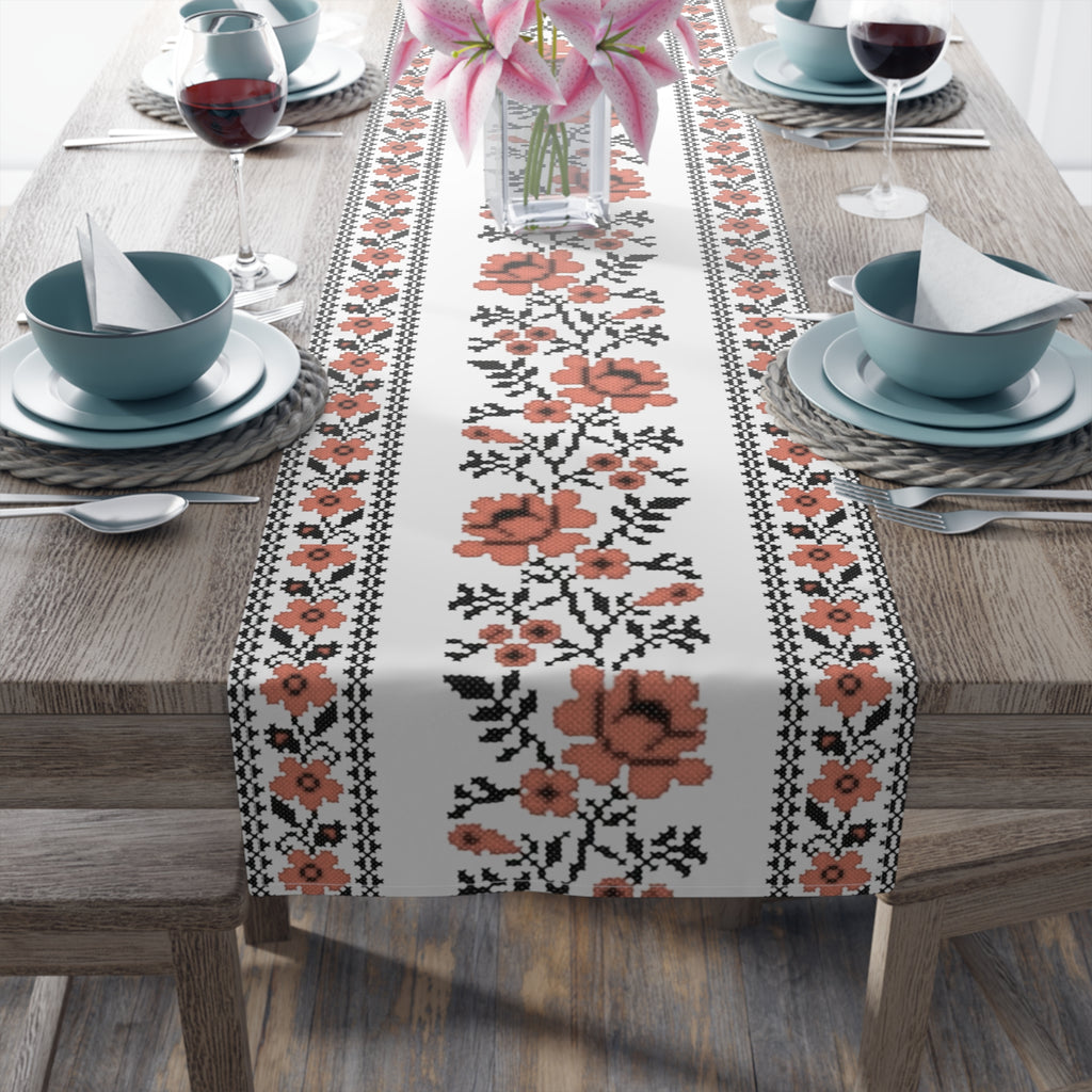 BLUESKYDEZIGN Ukrainian Traditional Table Runner - Red Black Folk Art