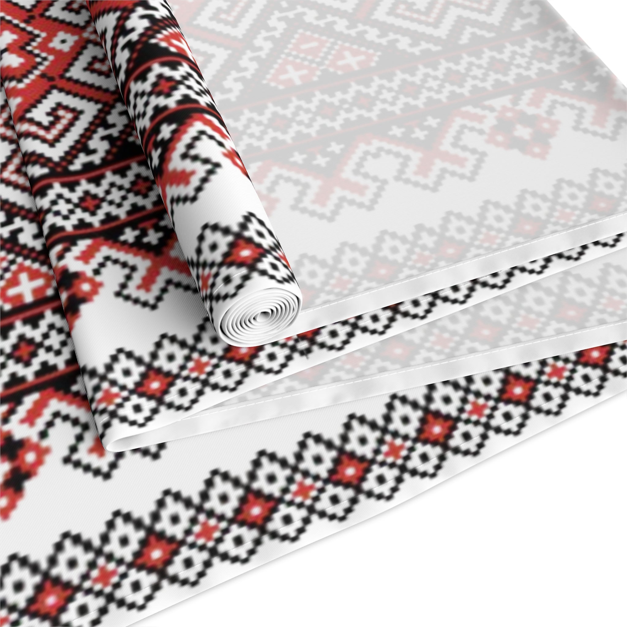 Stasia Red Ukrainian Folk Art Table Runner | Red & Black Geometric Linen | Heritage Gift