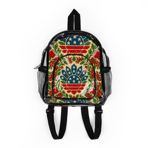 America 250 Clear Stadium Backpack | Patriotic Floral Transparent Tote | 1776–2026 Anniversary Event Bag