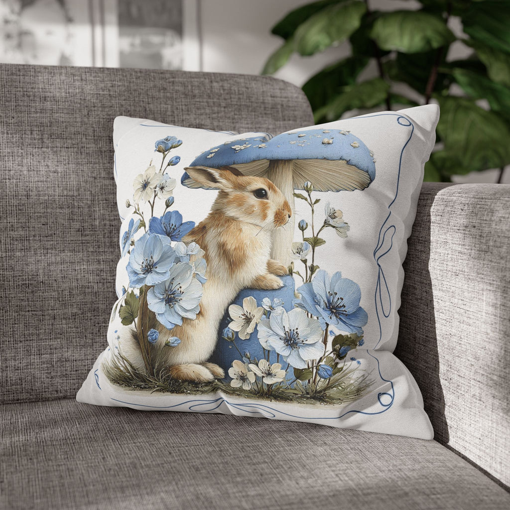 Blue Floral Bunny Collage Pillowcase | Square Decorative Pillowcase