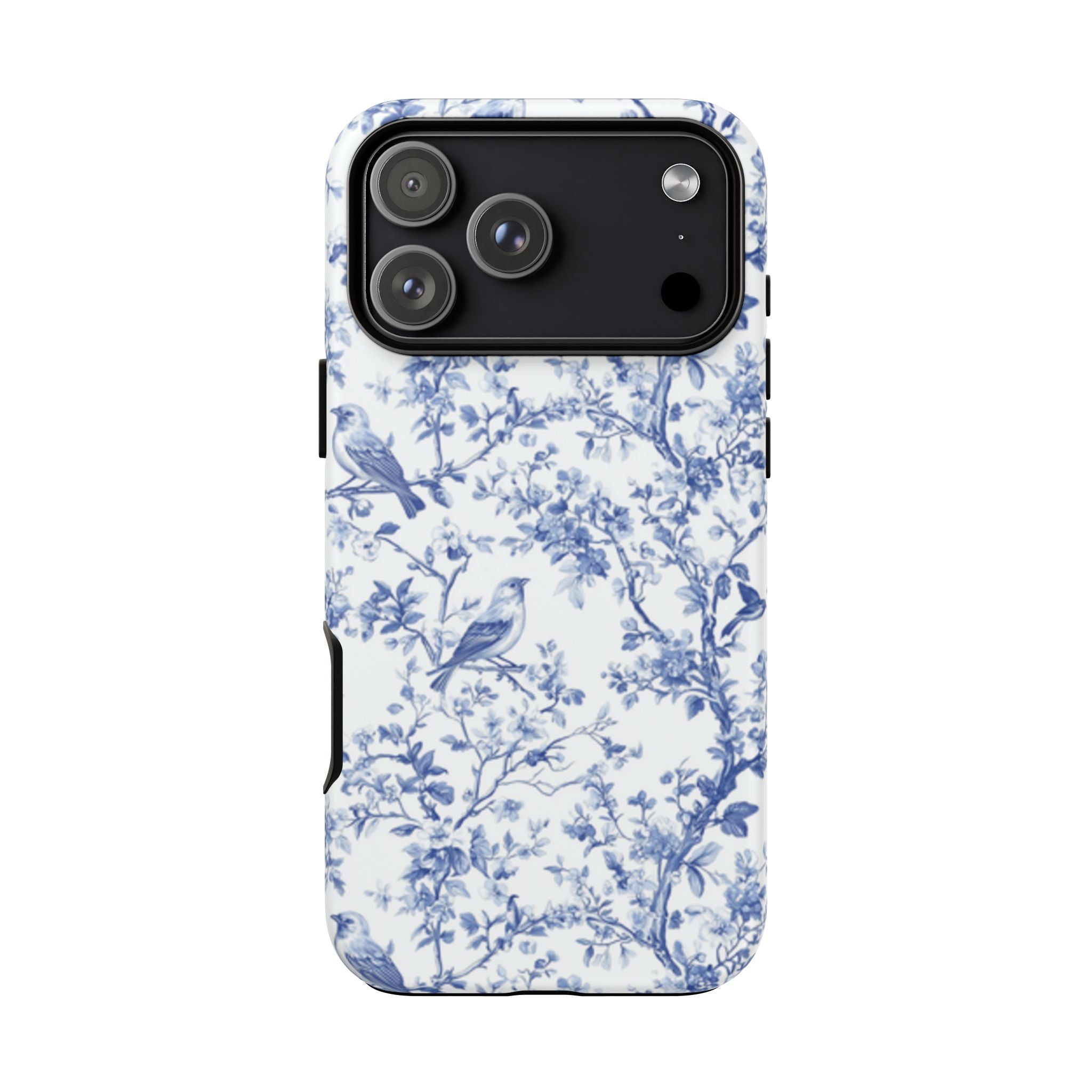 Blue Floral Vine Phone Case, Toile-inspired romantic floral Marbleized Branch Pattern