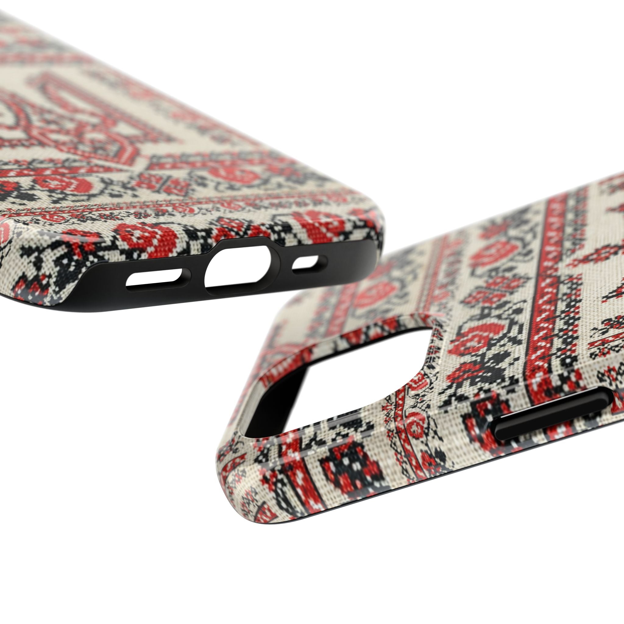 BLUESKYDEZIGN | Tryzub Ukrainian Phone Case | Red Black Trident Folk Embroidery iPhone Cover | Heritage Gift