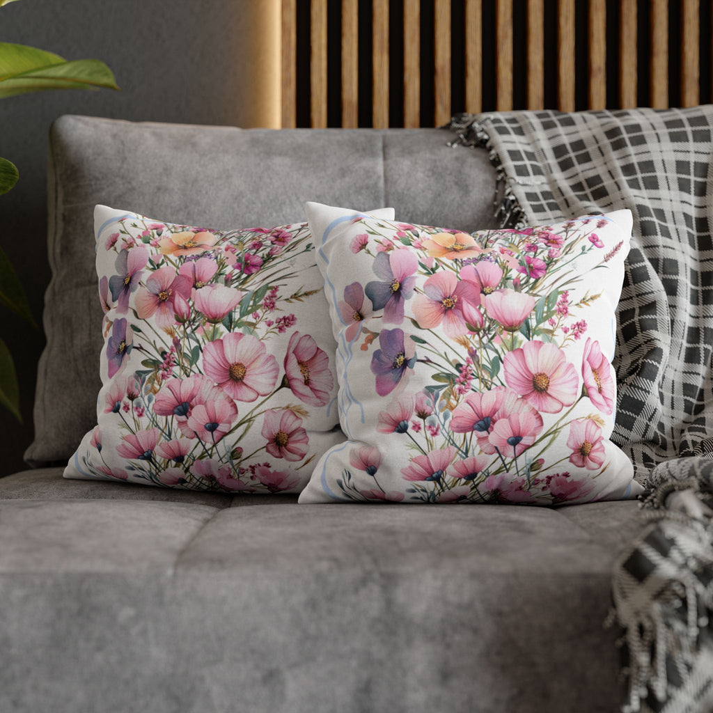 BLUESKYDEZIGN Spring Pink Purple Blossom Pillow Cover - Botanical Decor