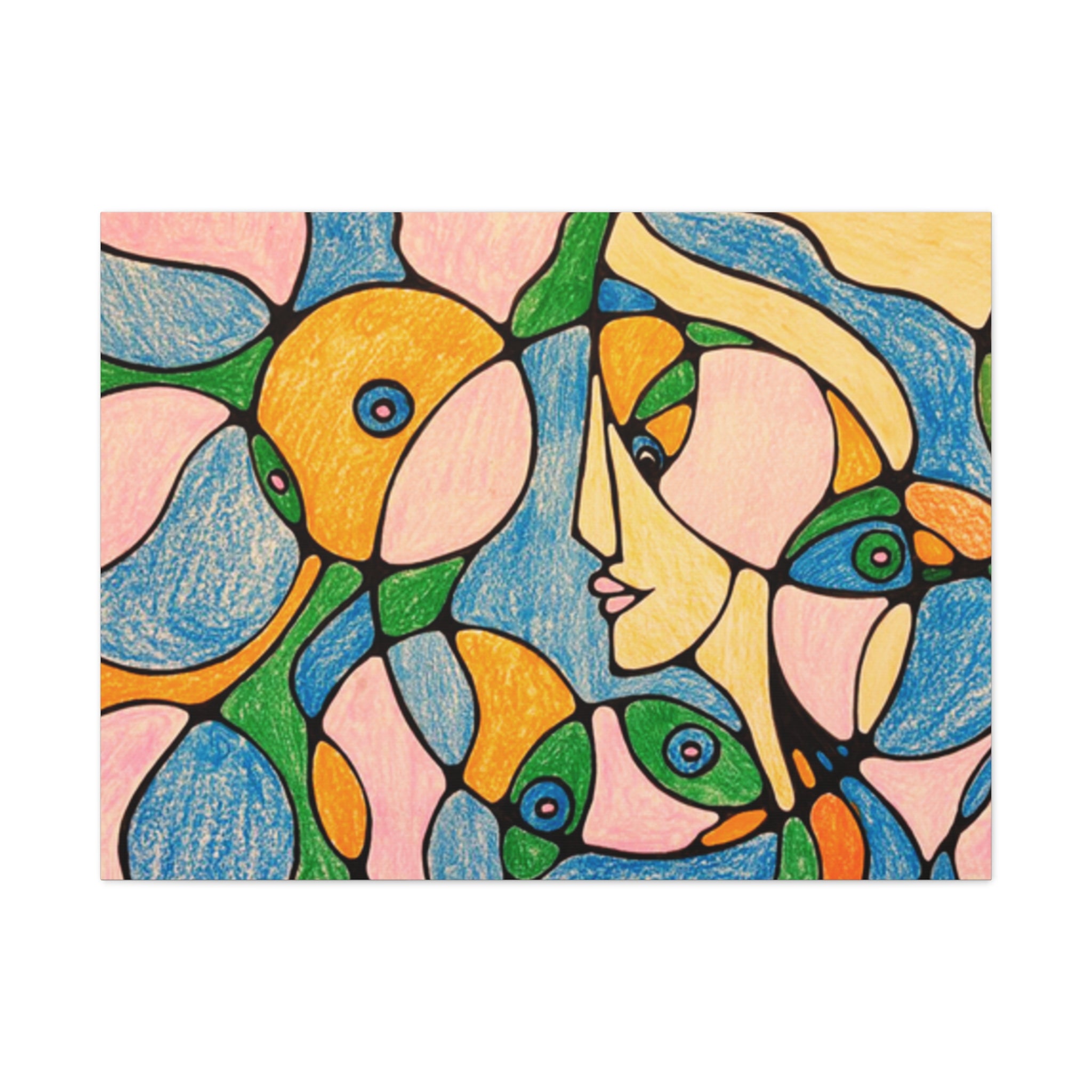 Abstract Colorful Faces Canvas Art, Vibrant Modern Wall Decor, Surreal Cubist Style Matte Print, Stretched 1.25" Ready to Hang