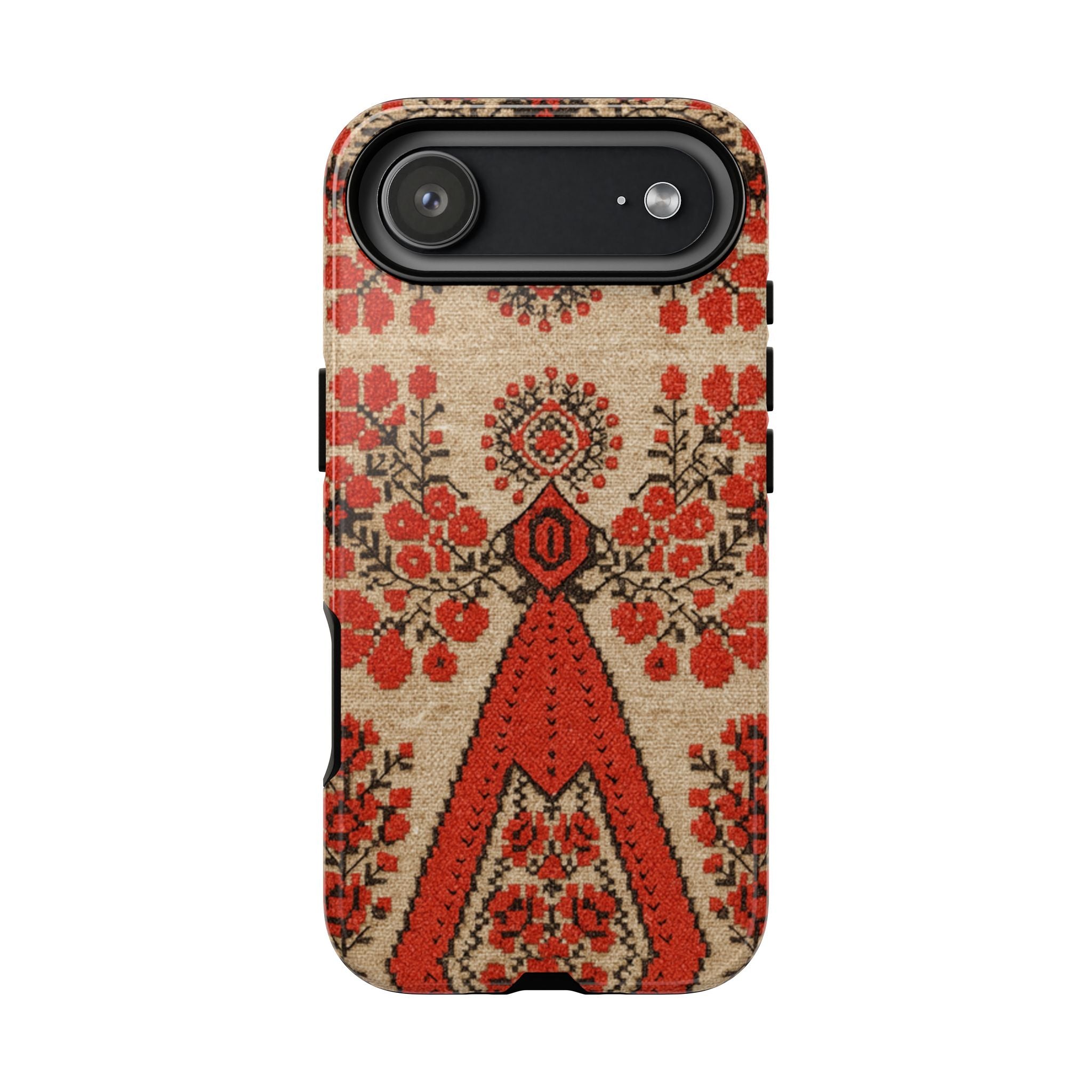 Ukrainian Embroidery Phone Case • Red Black Folk Pattern • Protective Cover with Traditional Berehynia Floral Motifs