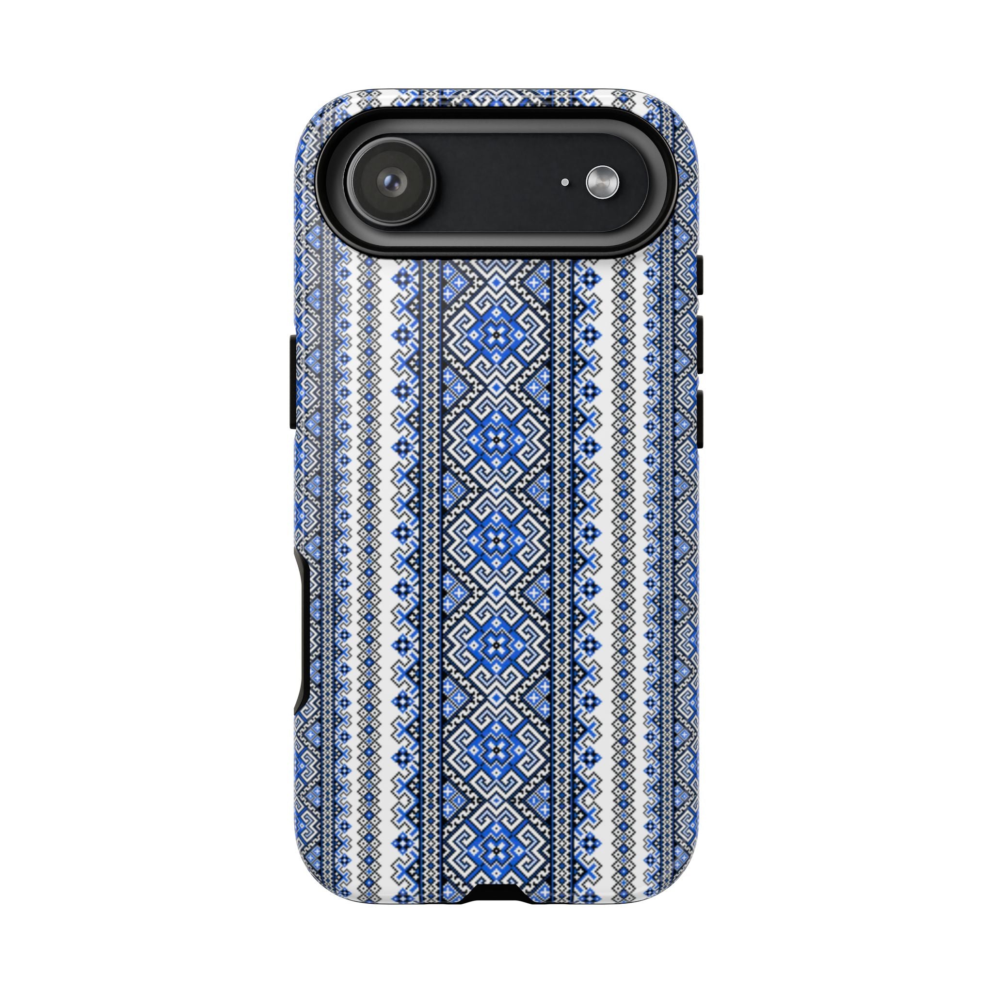 Ukrainian Pattern iPhone Case, Blue Black Geometric Folk Design, Protective Phone Cover, Traditional Ethnic Print