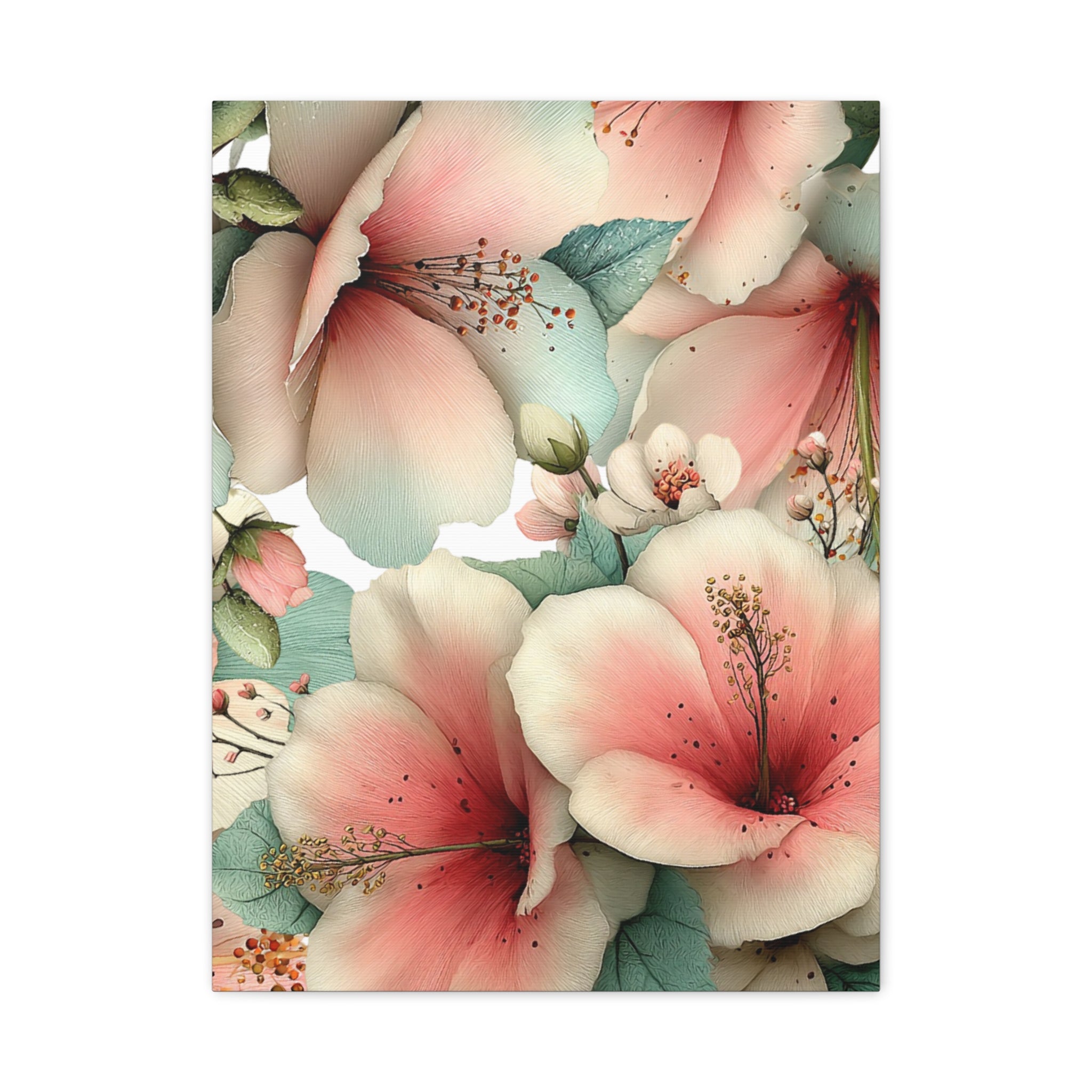 Pastel Floral Matte Canvas Wall Art, Soft Botanical Print, Modern Home Decor, Watercolor Flower Artwork, Stretched 1.25" Canvas