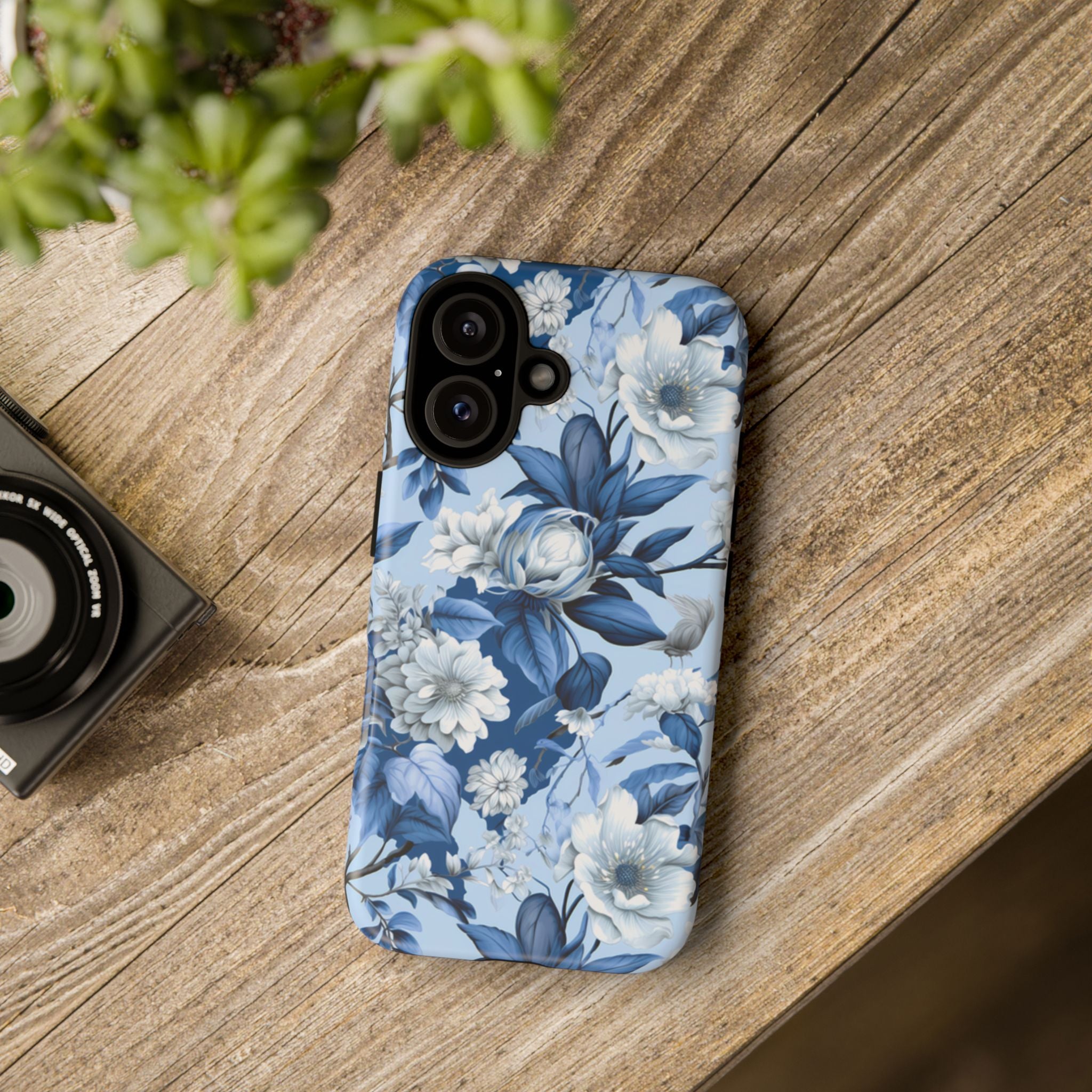 Blue Floral Watercolor Pattern Tough Case, Blue Rose Phone Case