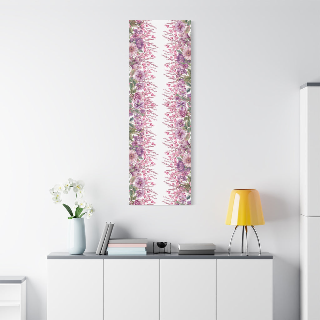 Floral Matte Canvas Wall Art, Pink Purple Botanical Print, Modern Symmetrical Flower Design, Stretched 1.25" Canvas Home Decor