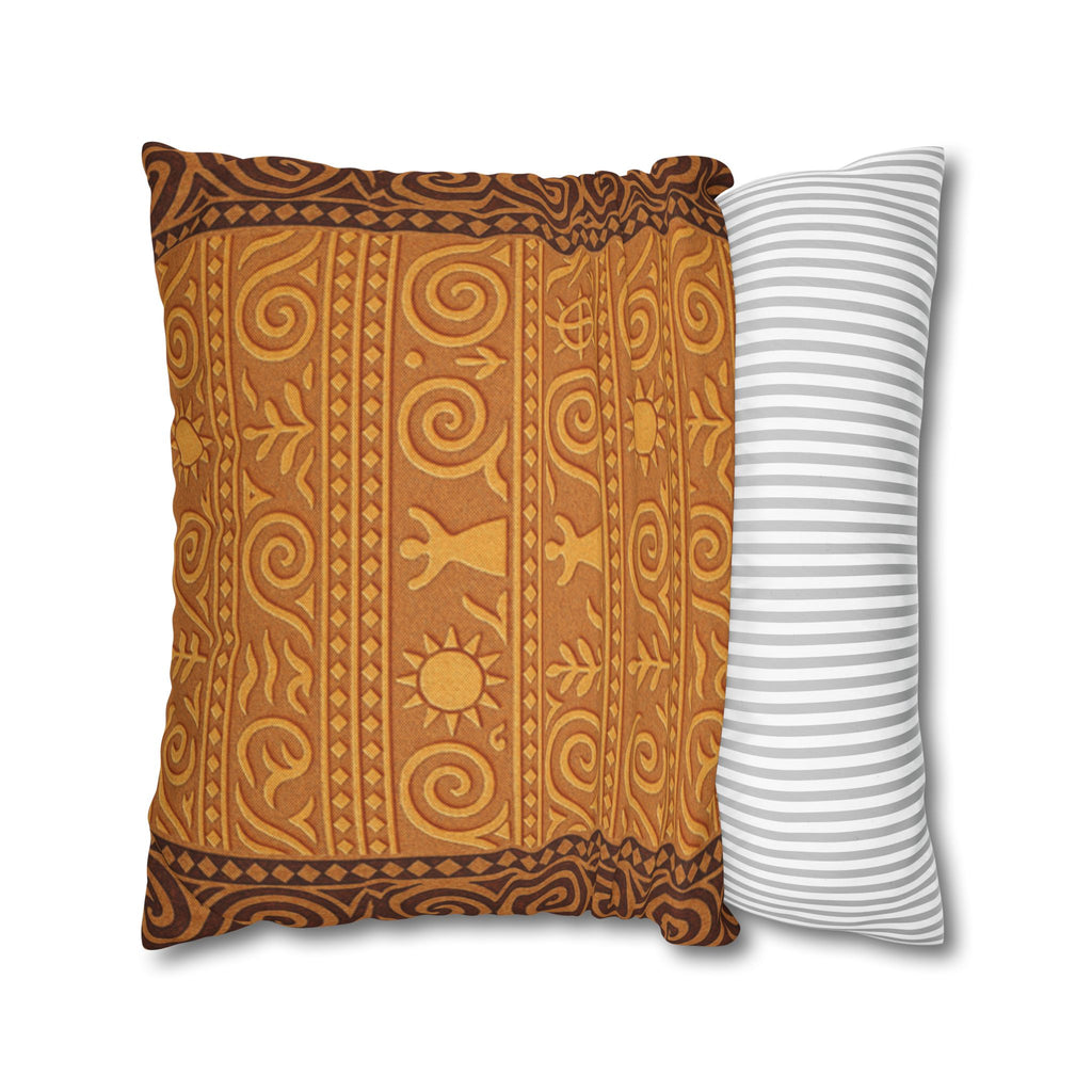 Trypillian Code Folk Art Pillow Cover | Ancient Symbol Terracotta Heritage Cushion