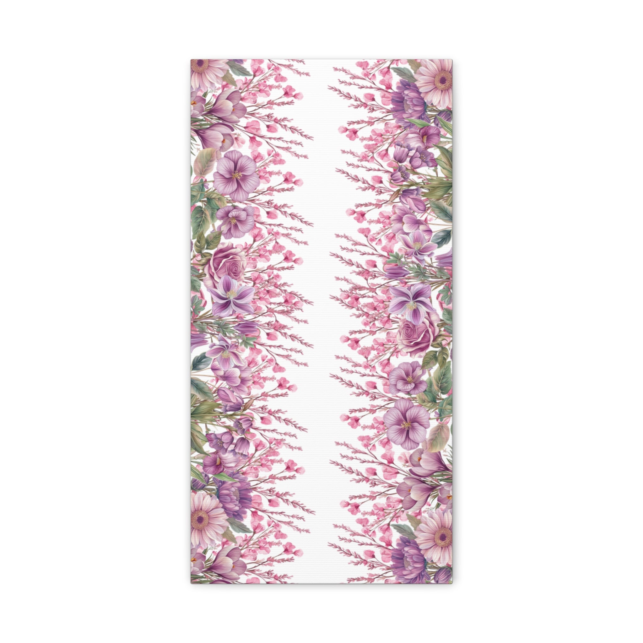 Floral Matte Canvas Wall Art, Pink Purple Botanical Print, Modern Symmetrical Flower Design, Stretched 1.25" Canvas Home Decor