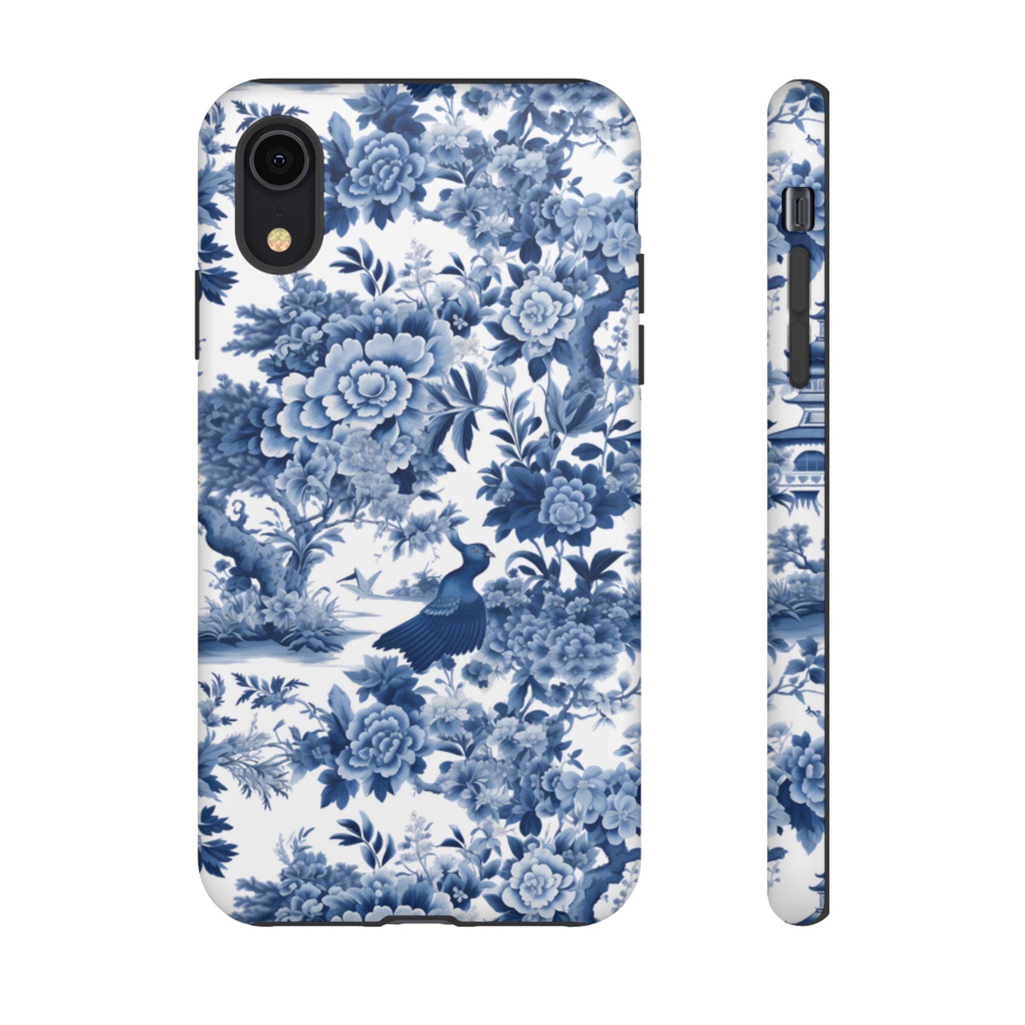 Blue Toile Floral Phone Case, Chinoiserie Style, Tough Case