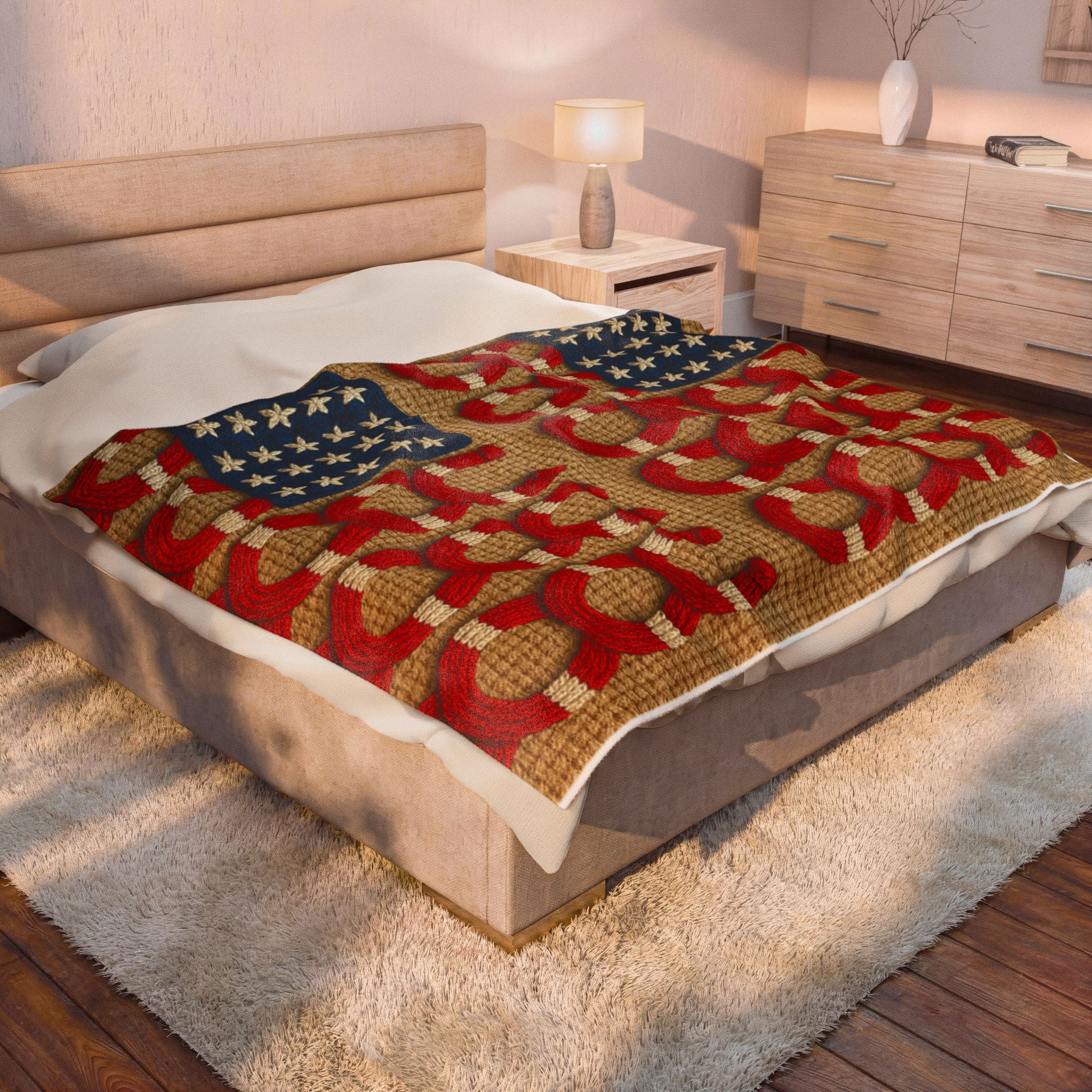 Rooted Knot Plush Blanket | Patriotic Farmhouse Throw | Americana Velveteen | 3 Sizes