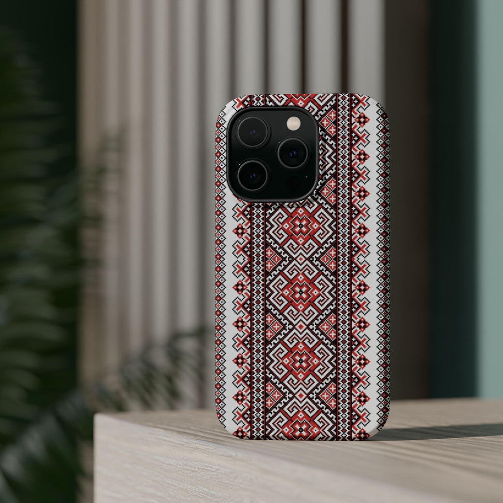Traditional Ukrainian Red-Black Pattern Phone Case | Magnetic Impact-Resistant Case