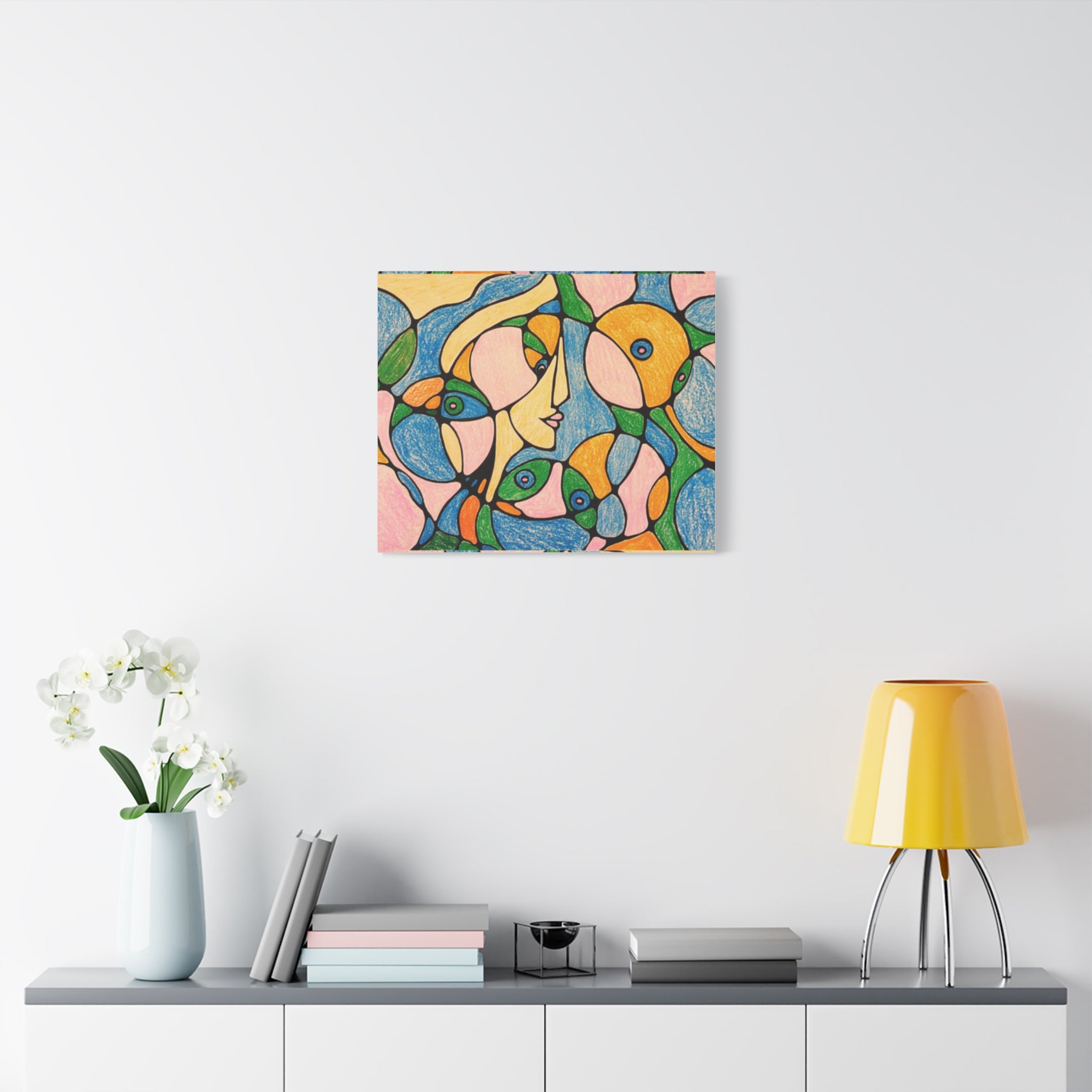 Abstract Colorful Faces Canvas Art, Vibrant Modern Wall Decor, Surreal Cubist Style Matte Print, Stretched 1.25" Ready to Hang