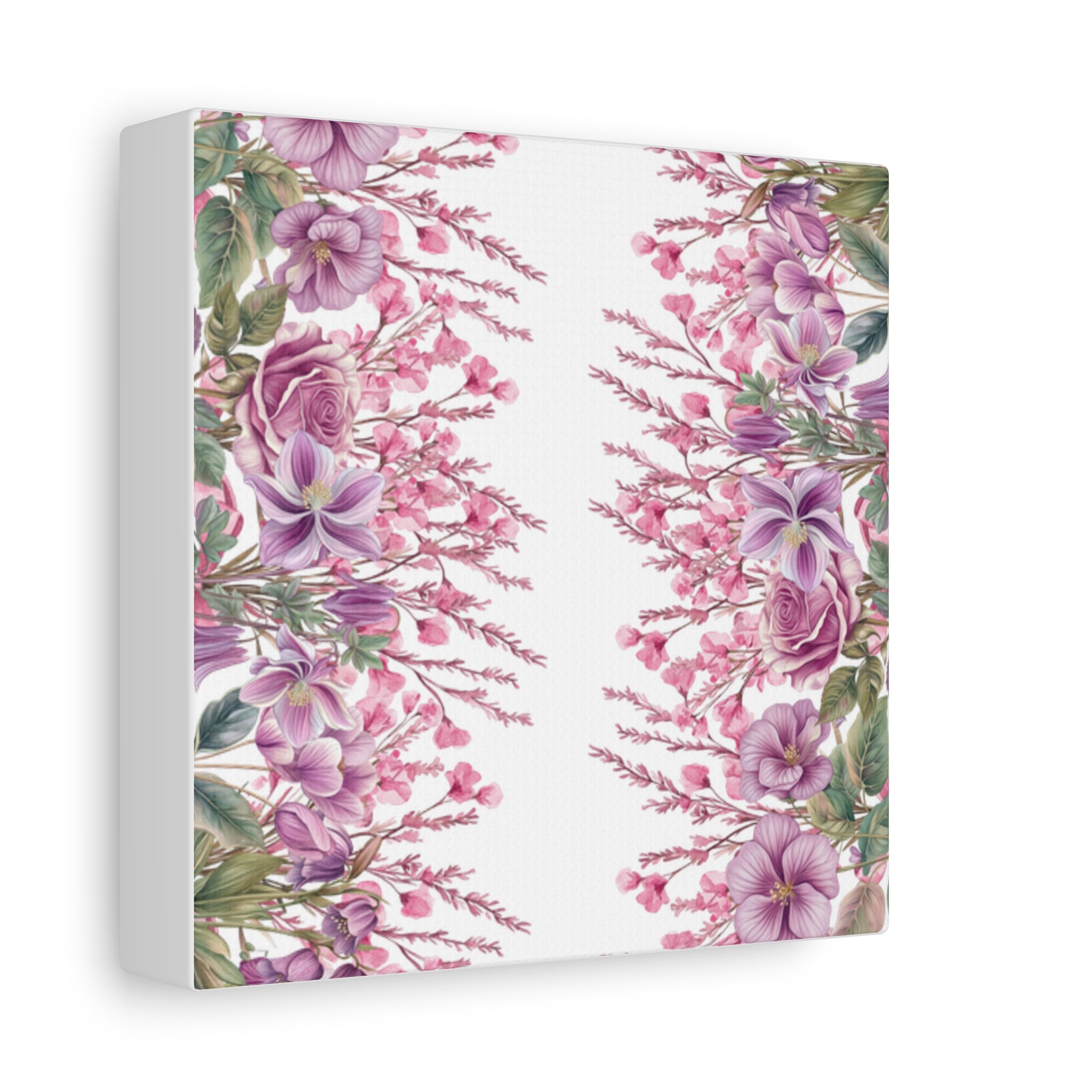 Floral Matte Canvas Wall Art, Pink Purple Botanical Print, Modern Symmetrical Flower Design, Stretched 1.25" Canvas Home Decor
