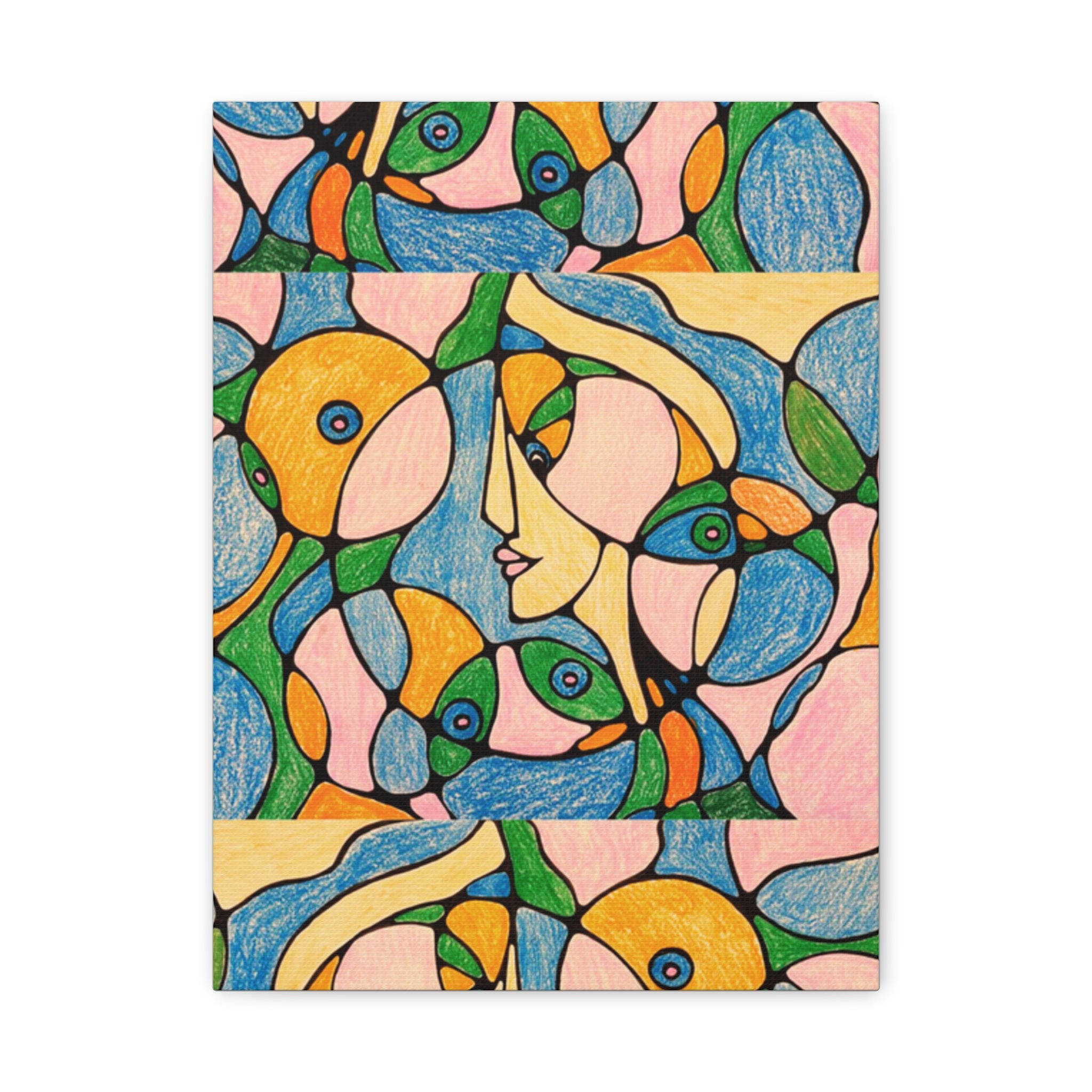 Abstract Colorful Faces Canvas Art, Vibrant Modern Wall Decor, Surreal Cubist Style Matte Print, Stretched 1.25" Ready to Hang