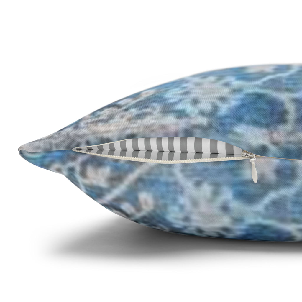 BLUESKYDEZIGN Grandmother's Heritage Pillow Cover - Blue Ikat Floral, Boho Modern Rustic Cushion