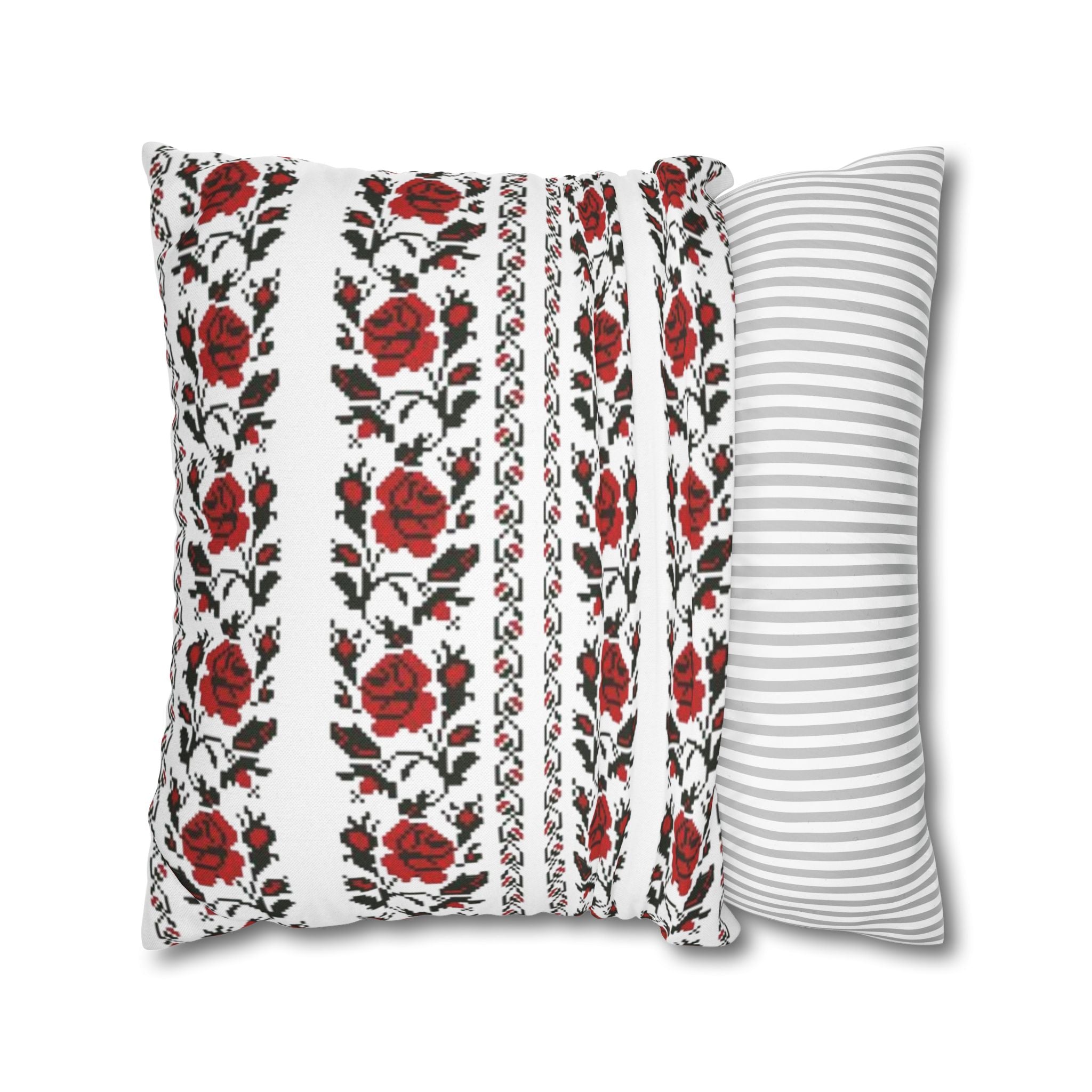 Ukrainian Red-Black Folk Pattern Pillowcase. Set 2-Pack Decorative Cushion Covers. Traditional Slavic Ornament. Boho Ethnic Home Decor Gift