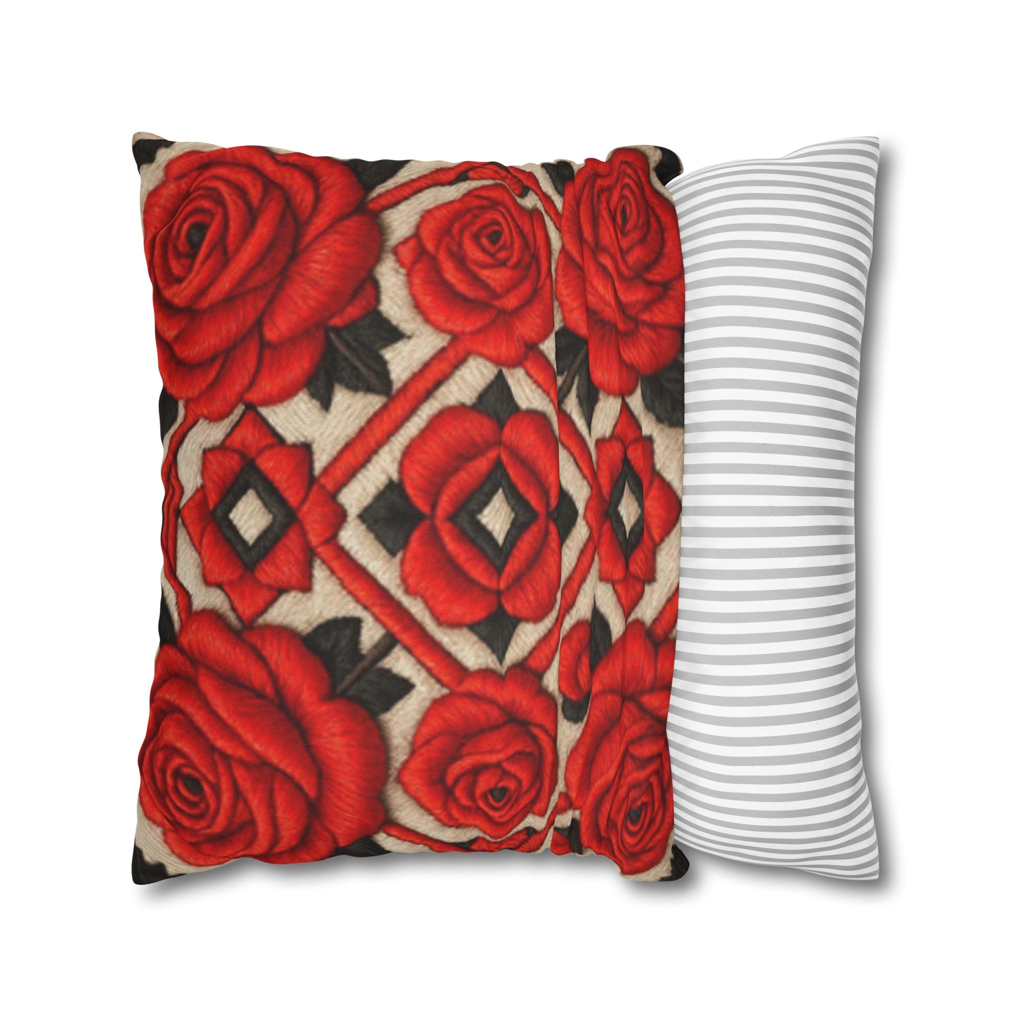 Red Roses Pillow Cover | Vintage Floral Double-Sided Cushion Case | Elegant Farmhouse Sofa Decor