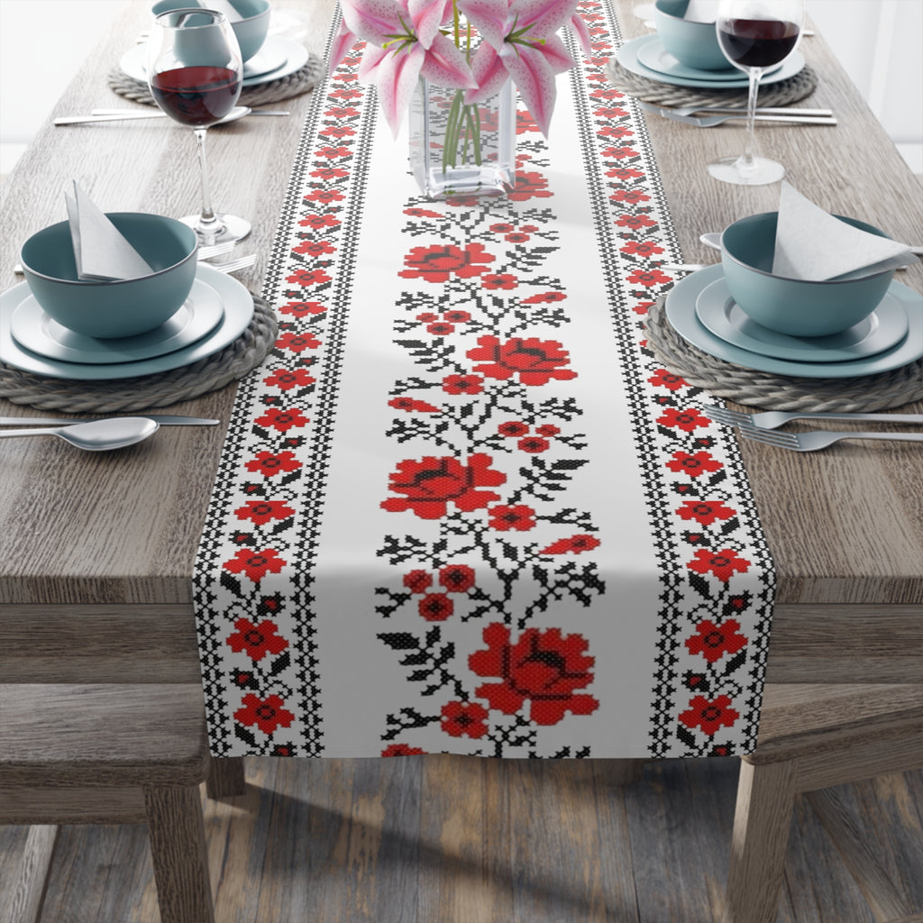 BLUESKYDEZIGN Ukrainian Traditional Table Runner - Red Black Folk Art