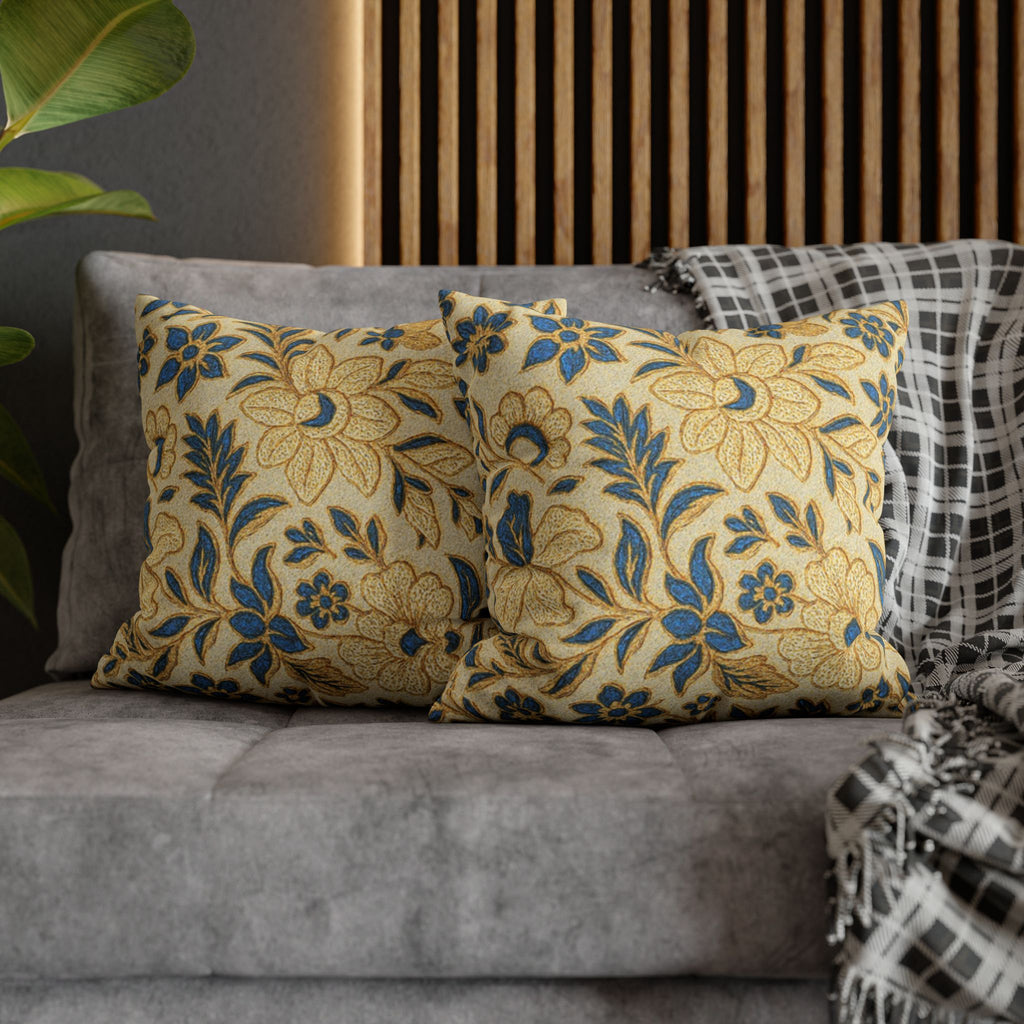 Floral Vintage Pillow Cover | Gold & Teal Botanical Print | Shabby Chic Cushion Cover 4 Sizes