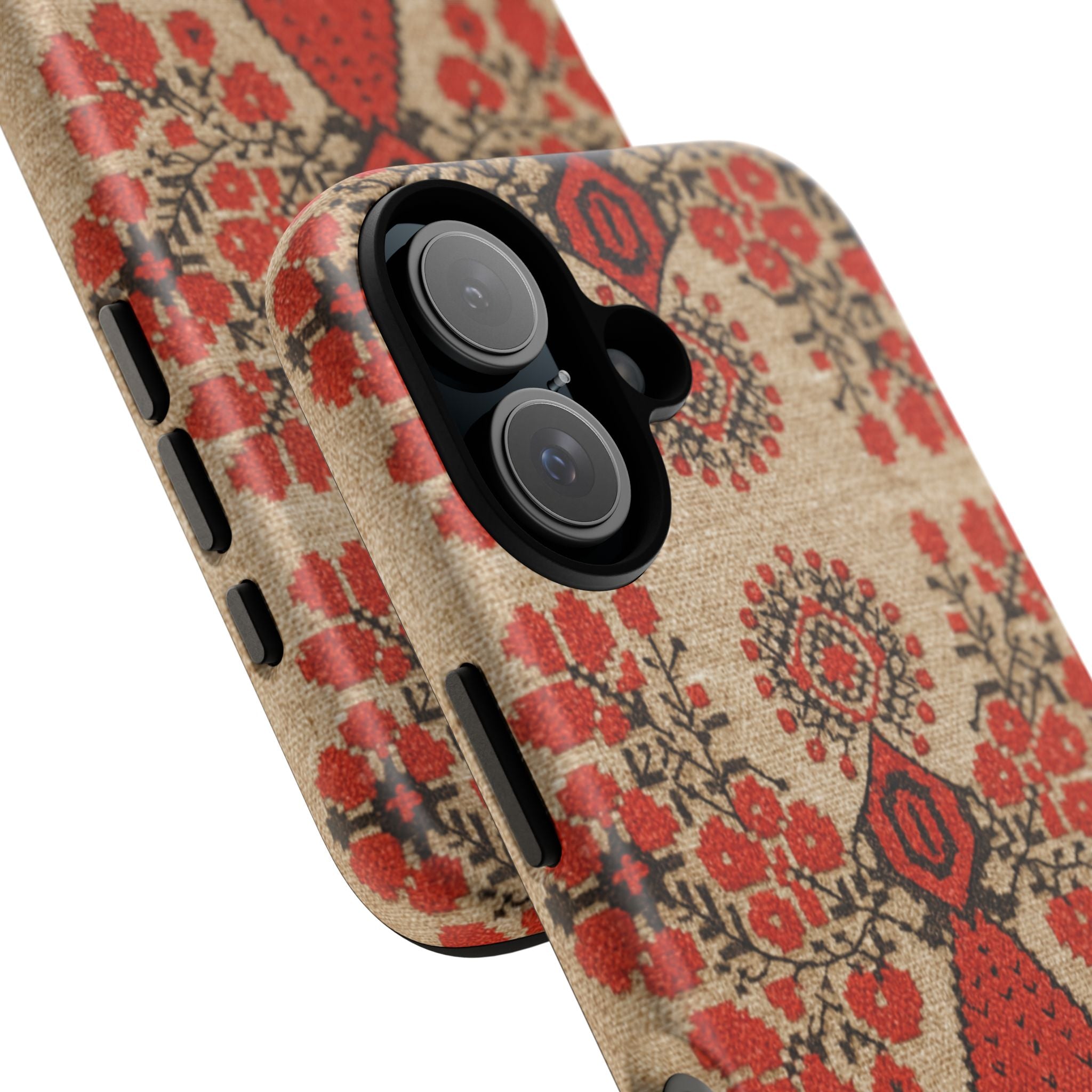 Ukrainian Embroidery Phone Case • Red Black Folk Pattern • Protective Cover with Traditional Berehynia Floral Motifs
