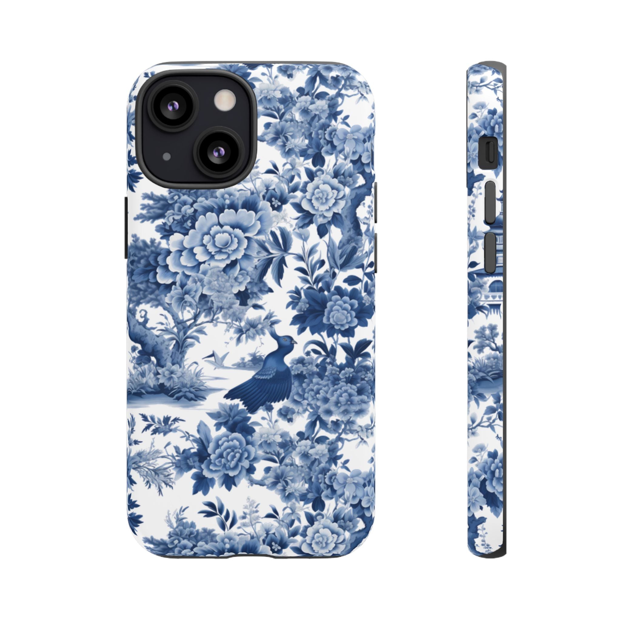 Blue Toile Floral Phone Case, Chinoiserie Style, Tough Case