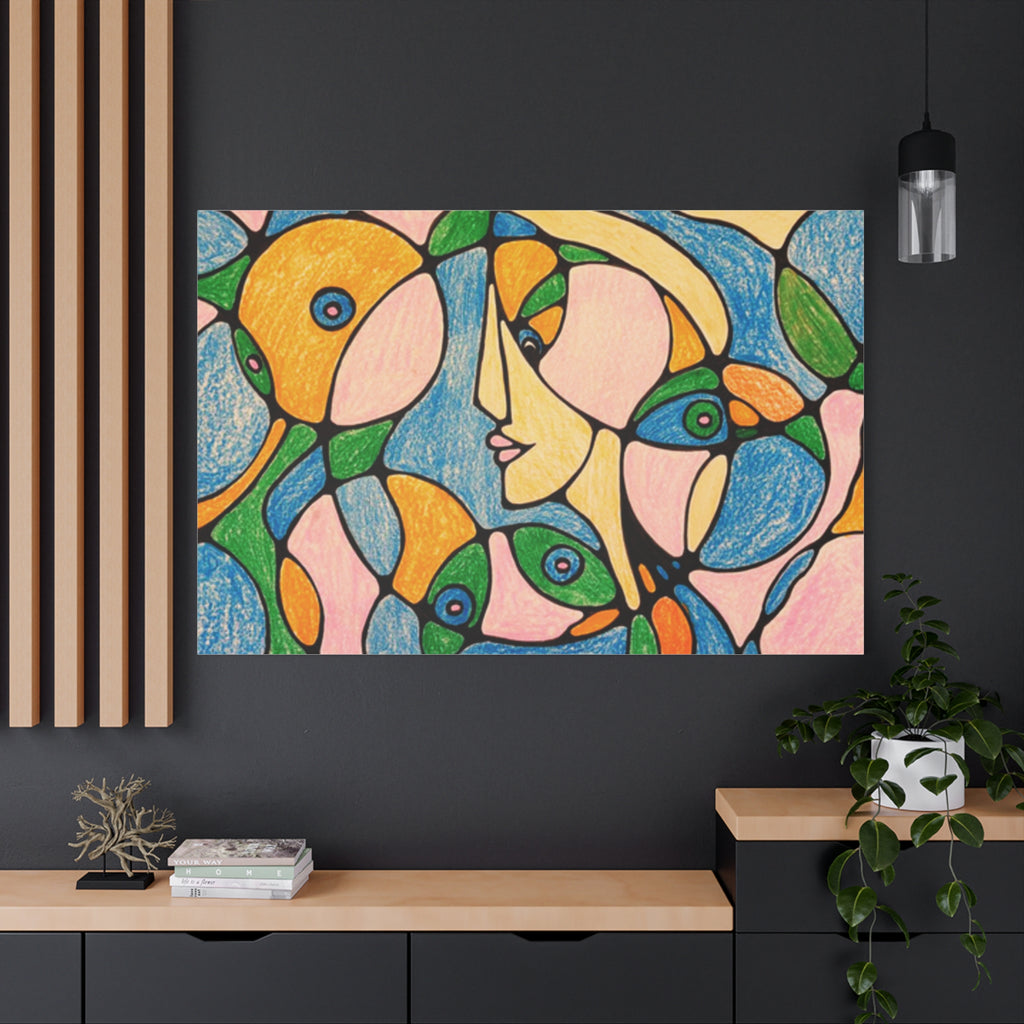 Abstract Colorful Faces Canvas Art, Vibrant Modern Wall Decor, Surreal Cubist Style Matte Print, Stretched 1.25" Ready to Hang