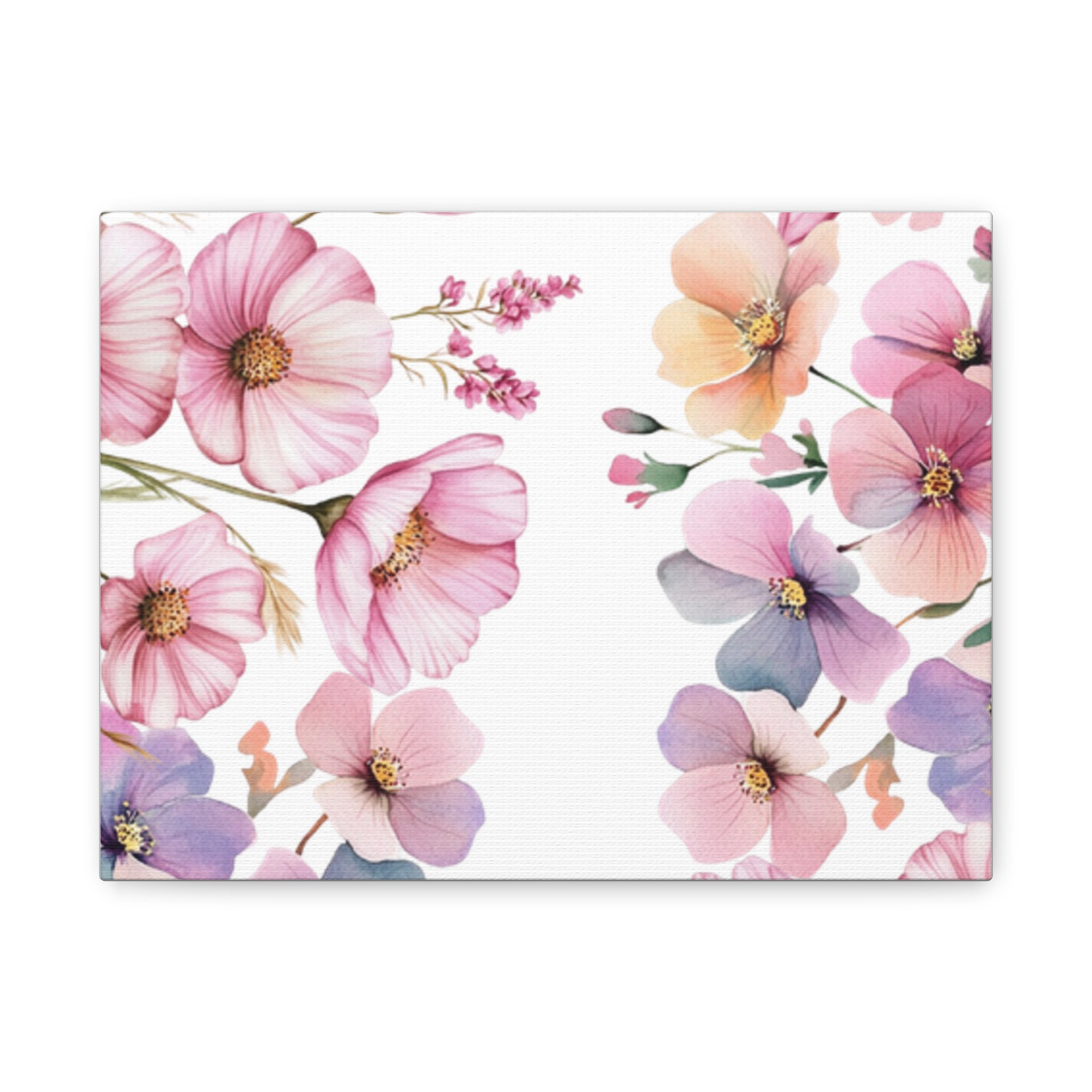 Pastel Floral Matte Canvas Wall Art, Soft Botanical Print, Modern Home Decor, Watercolor Flower Artwork, Stretched 1.25" Canvas