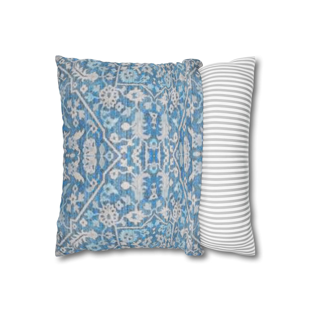 BLUESKYDEZIGN Grandmother's Heritage Pillow Cover - Blue Ikat Floral, Boho Modern Rustic Cushion