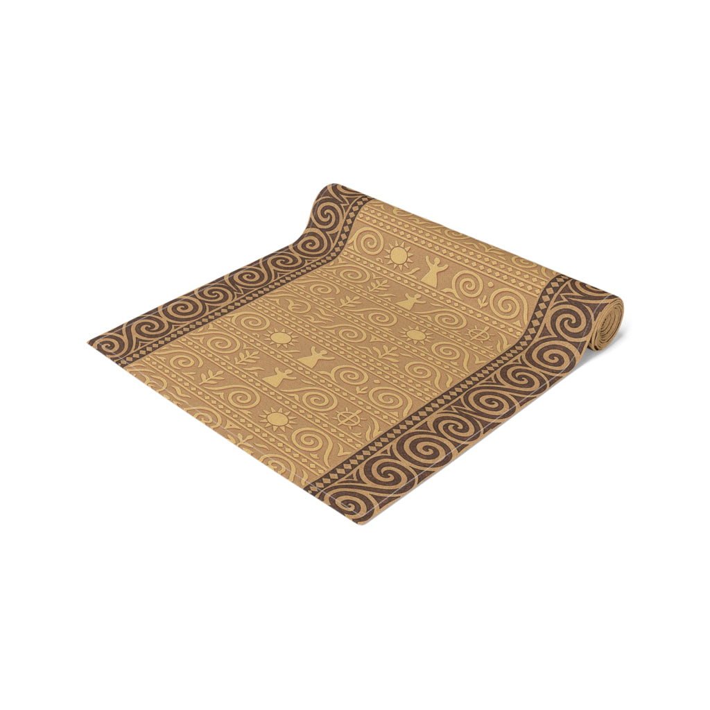 Trypillian Code Table Runner | Terracotta Ancient Symbol Farmhouse Decor