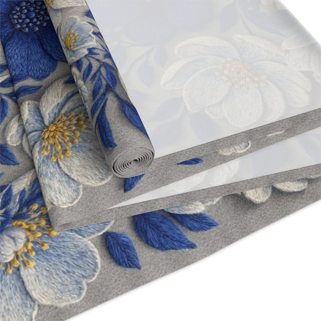 Denim Soul Floral Table Runner – Indigo & Navy Blooms | Cotton Twill or Polyester