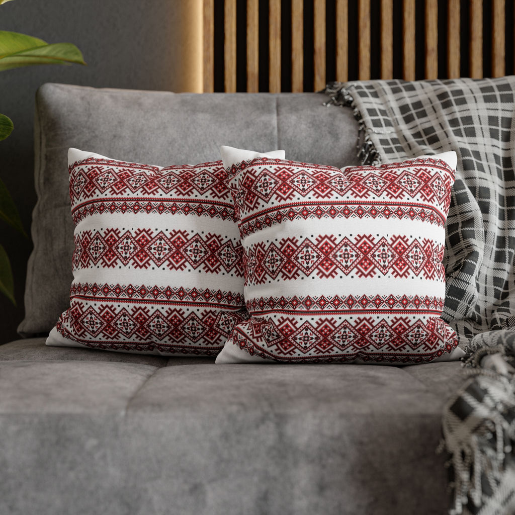 BLUESKYDEZIGN Ukrainian Traditional Pillow Cover - Red Black Folk Pattern