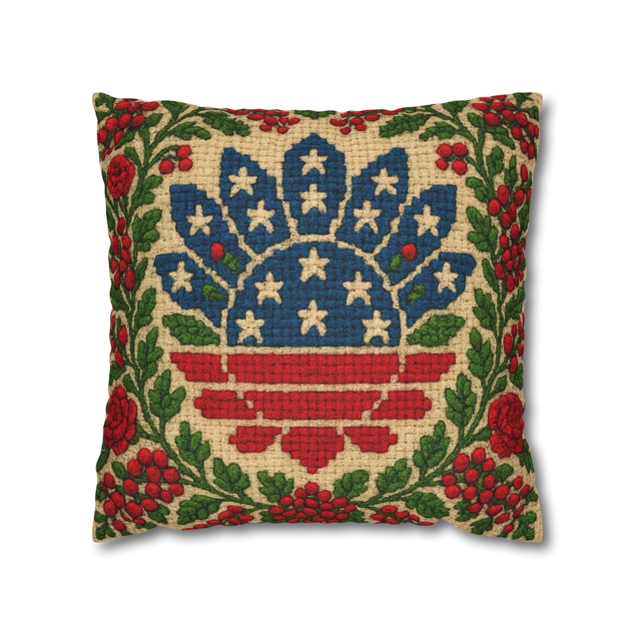 America 250 Heritage Floral Pillowcase | Patriotic Folk Art Cushion Cover | 1776–2026 Anniversary Decor