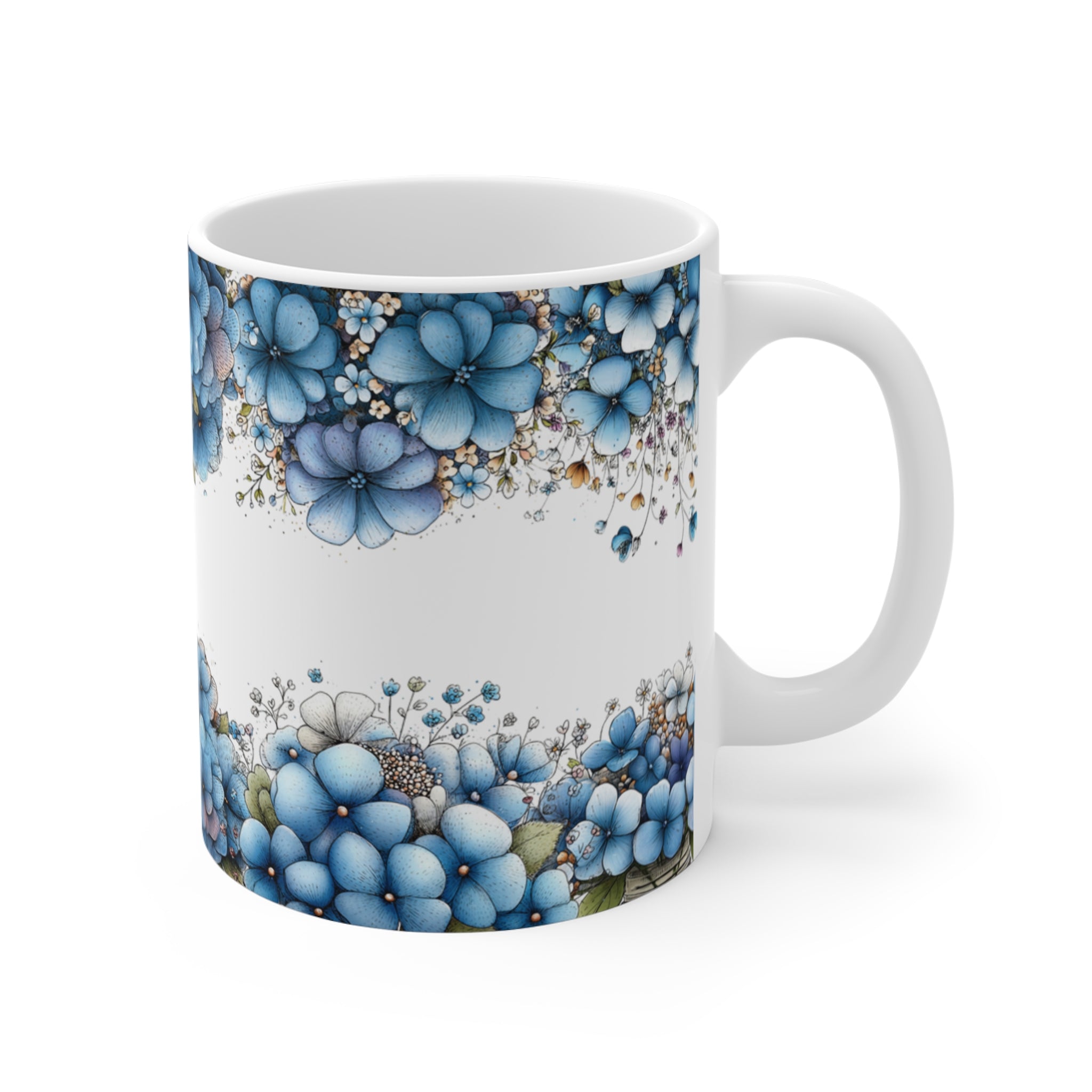 Blue Floral Pattern Mug, Vintage Ceramic Coffee tea Cup,Home Decor,Gift for parents, bedroom,housewarming,cottage core 11oz,