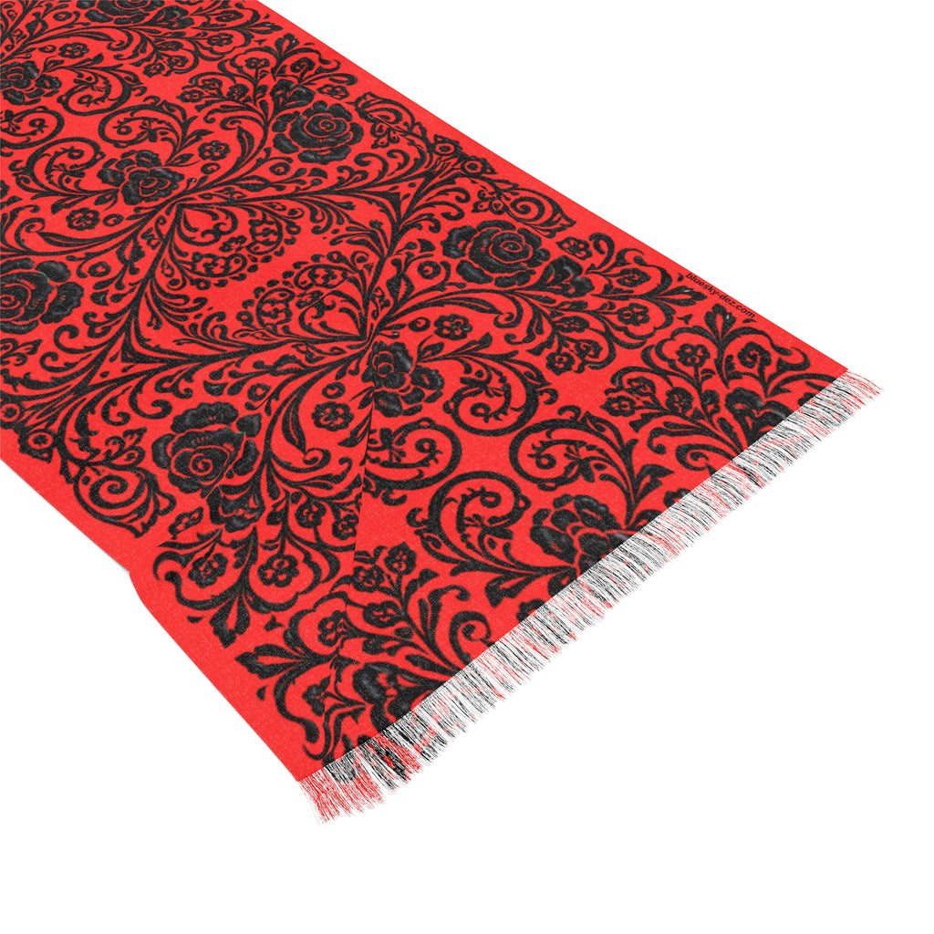 Red Damask Scarf – Victorian Lightweight Wrap for Women | BLUESKYDEZIGN